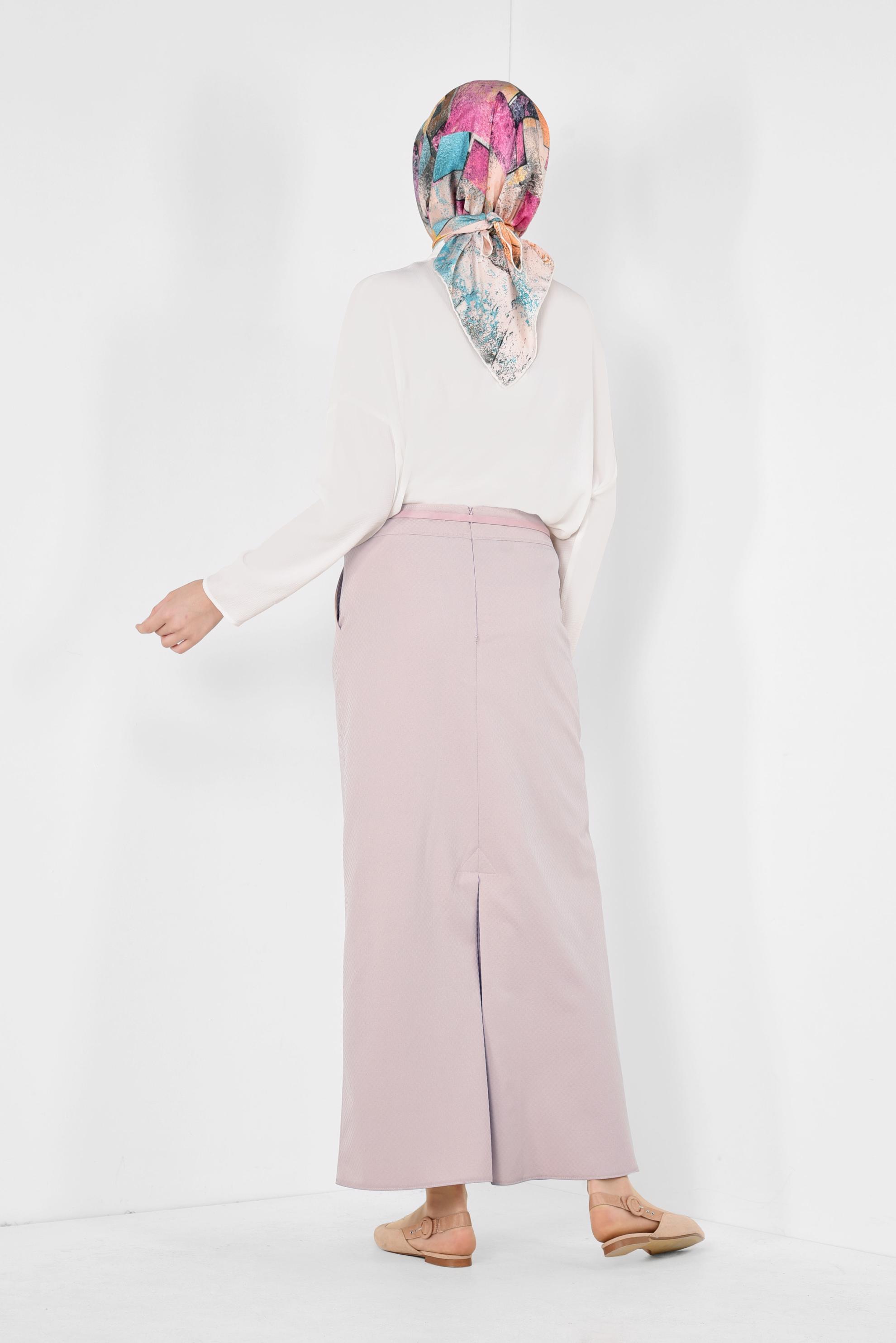 Tesettür giyim BEJ ÖNDEN DÜĞMELİ KEMERLİ ETEK 6319