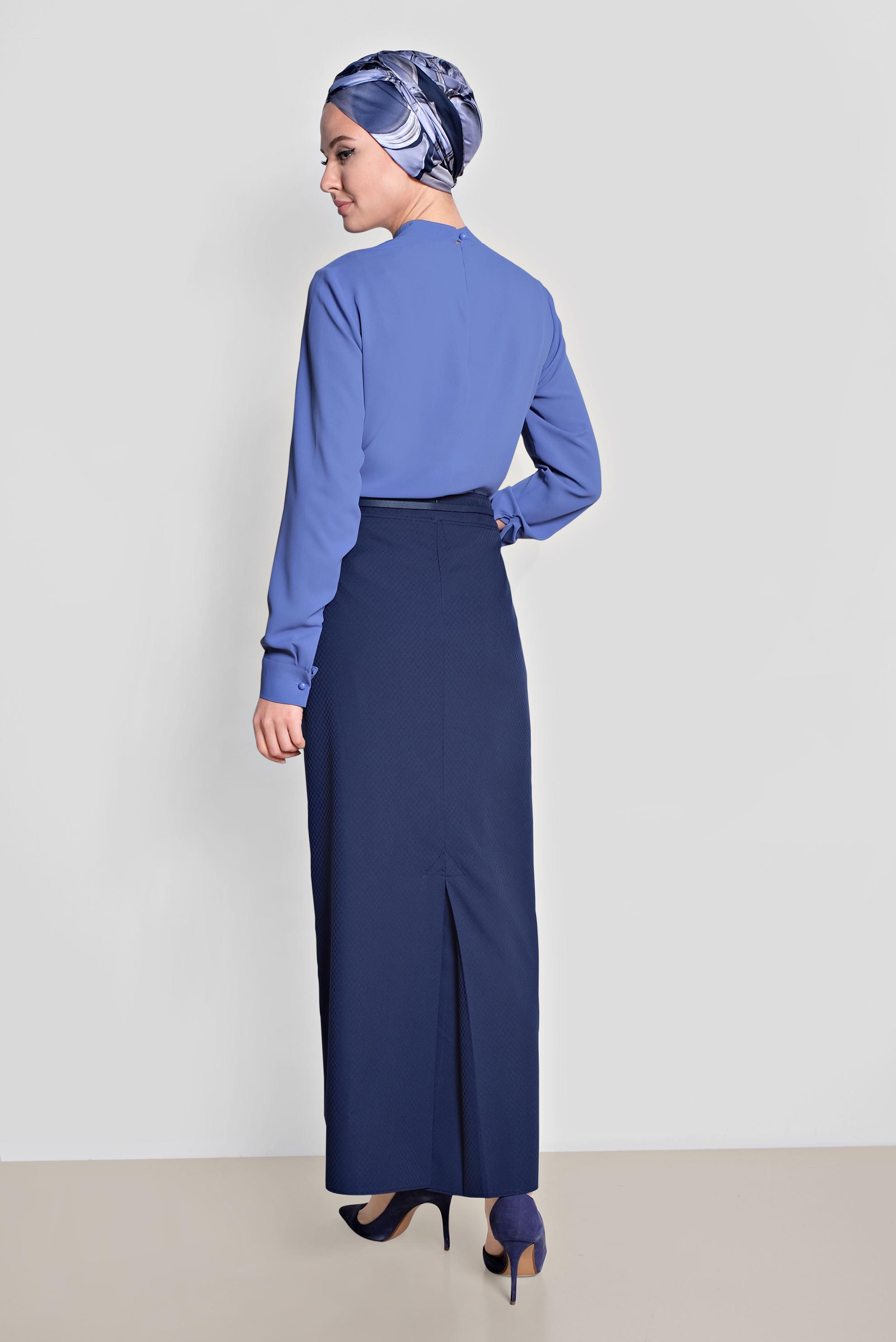 Tesettür giyim LACİVERT ÖNDEN DÜĞMELİ KEMERLİ ETEK 6319