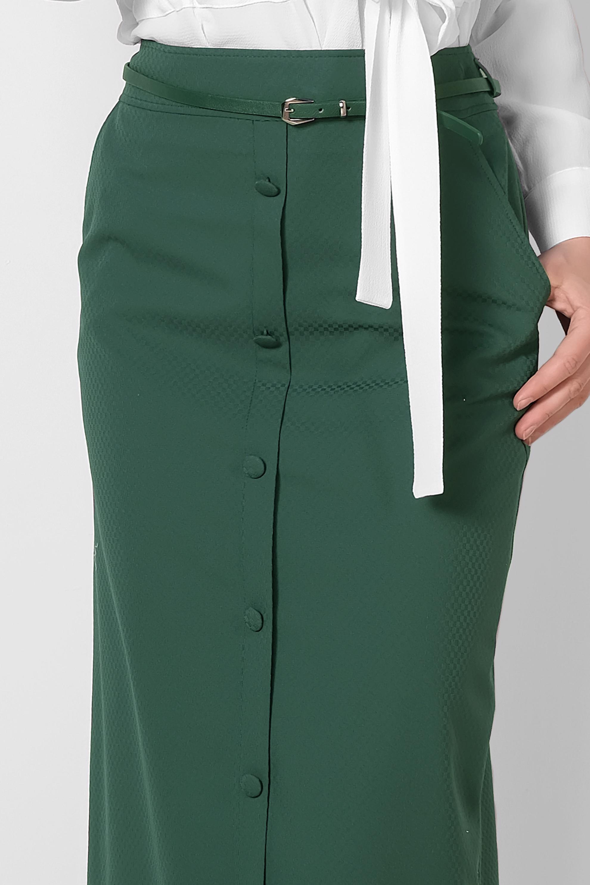 Tesettür giyim YEŞİL ÖNDEN DÜĞMELİ KEMERLİ ETEK 6319