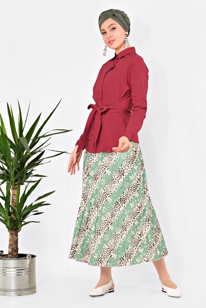 Tesettür giyim  LEOPAR DESENLİ PİLELİ ETEK 6325 - ALVİNA