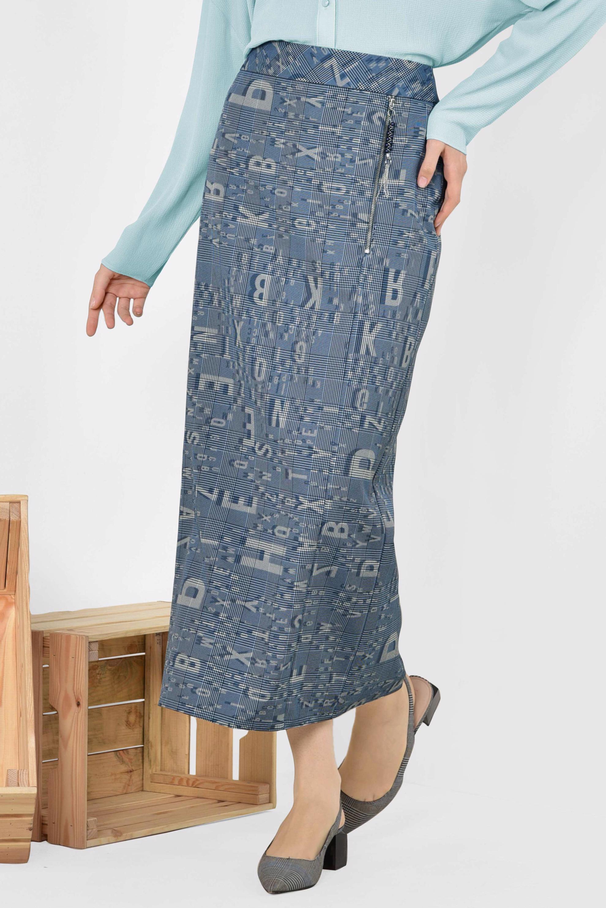 Tesettür giyim LACİVERT HARF DESENLİ ETEK 6327