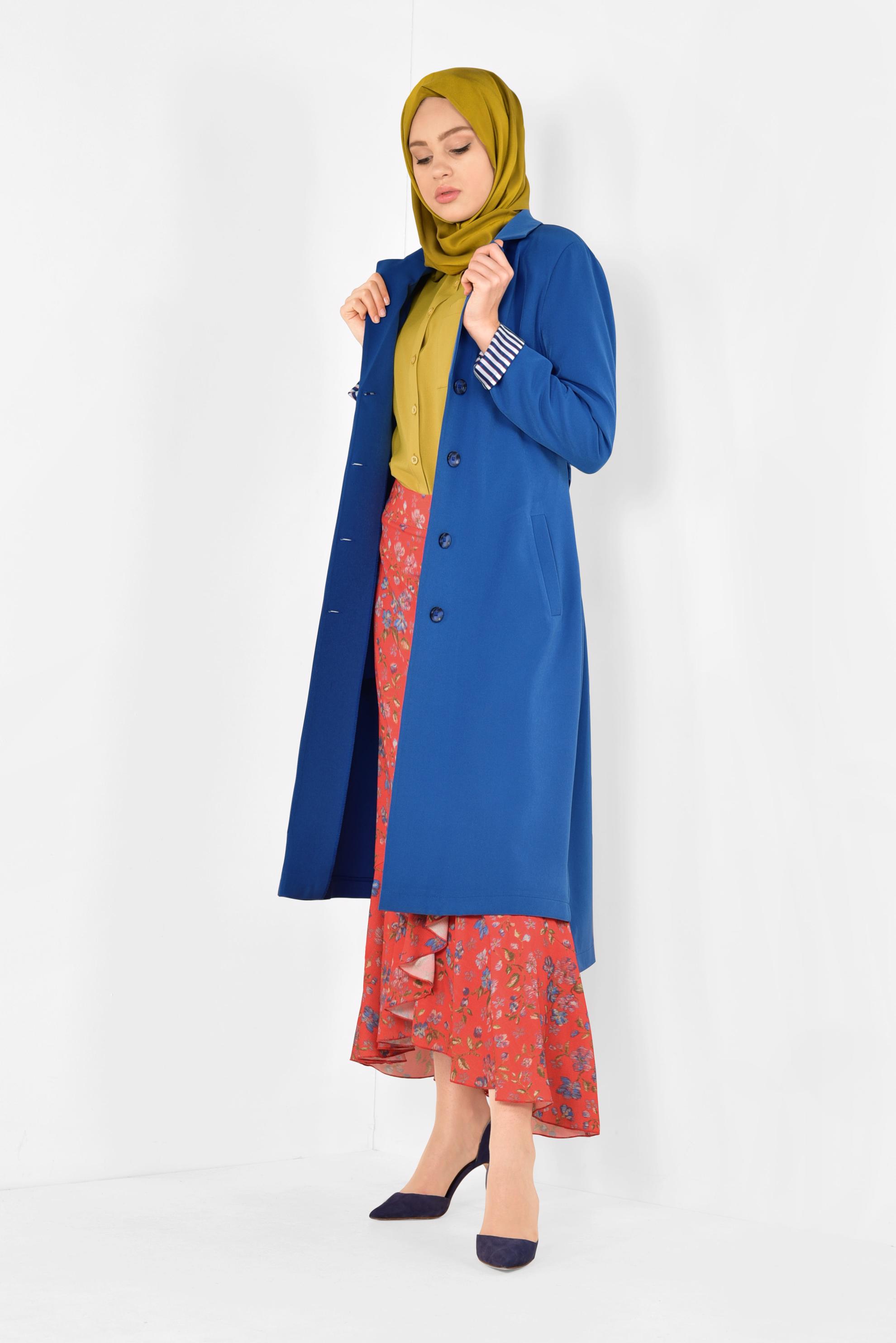 Tesettür giyim KIRMIZI FLORAL DESENLİ VOLANLI ETEK 6331