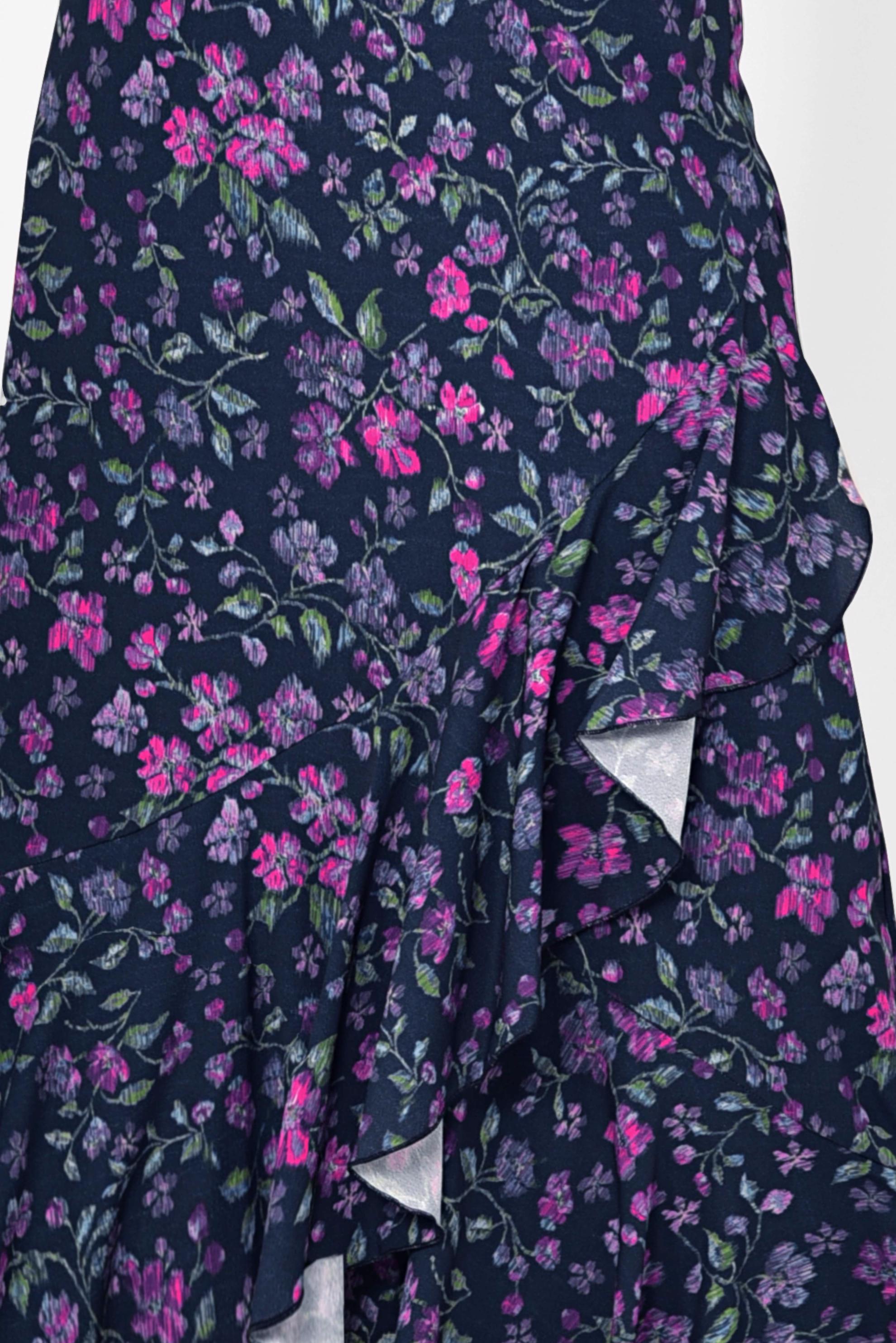 Tesettür giyim LACİVERT FLORAL DESENLİ VOLANLI ETEK 6331