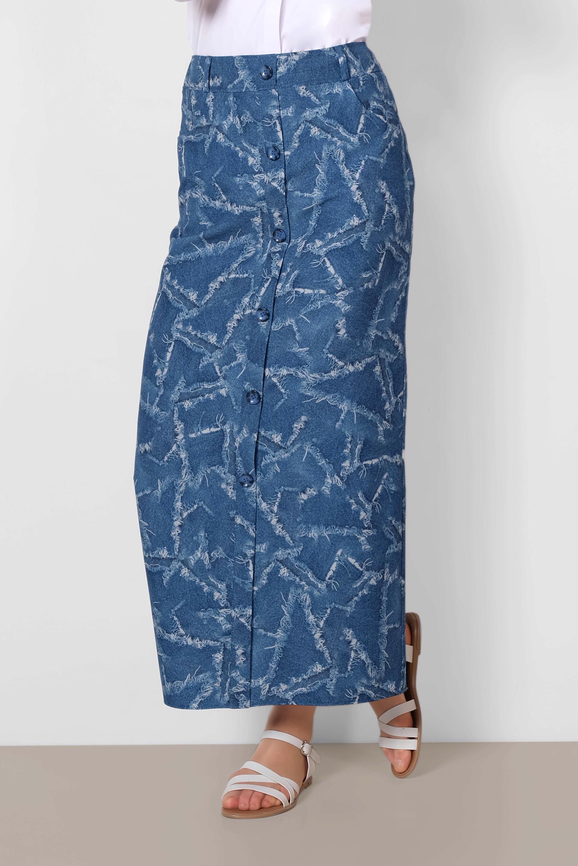 Tesettür giyim LACİVERT ÖNDEN DÜĞMELİ DESENLİ ETEK 6332