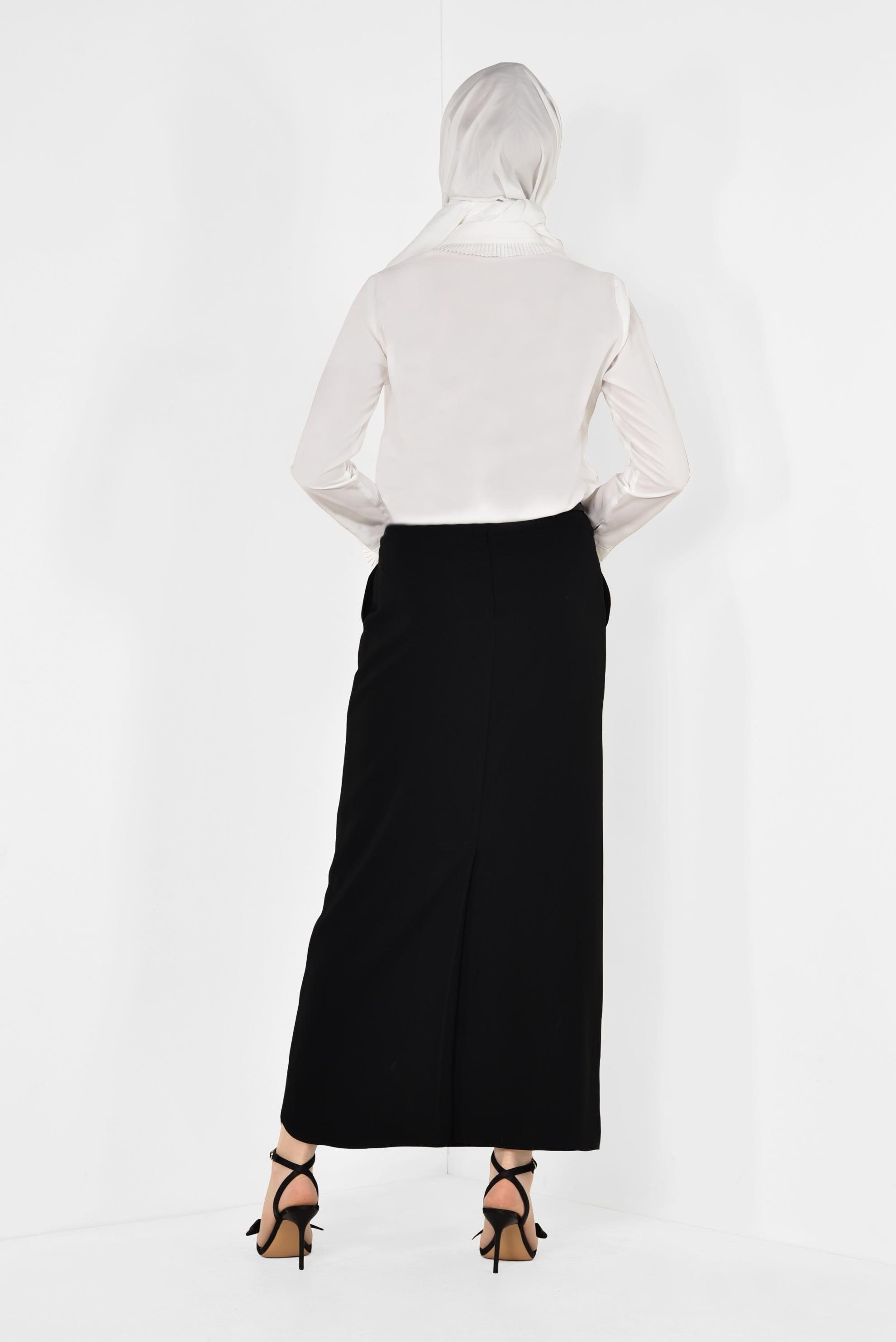 Tesettür giyim SİYAH KEMERLİ KALEM ETEK 6337