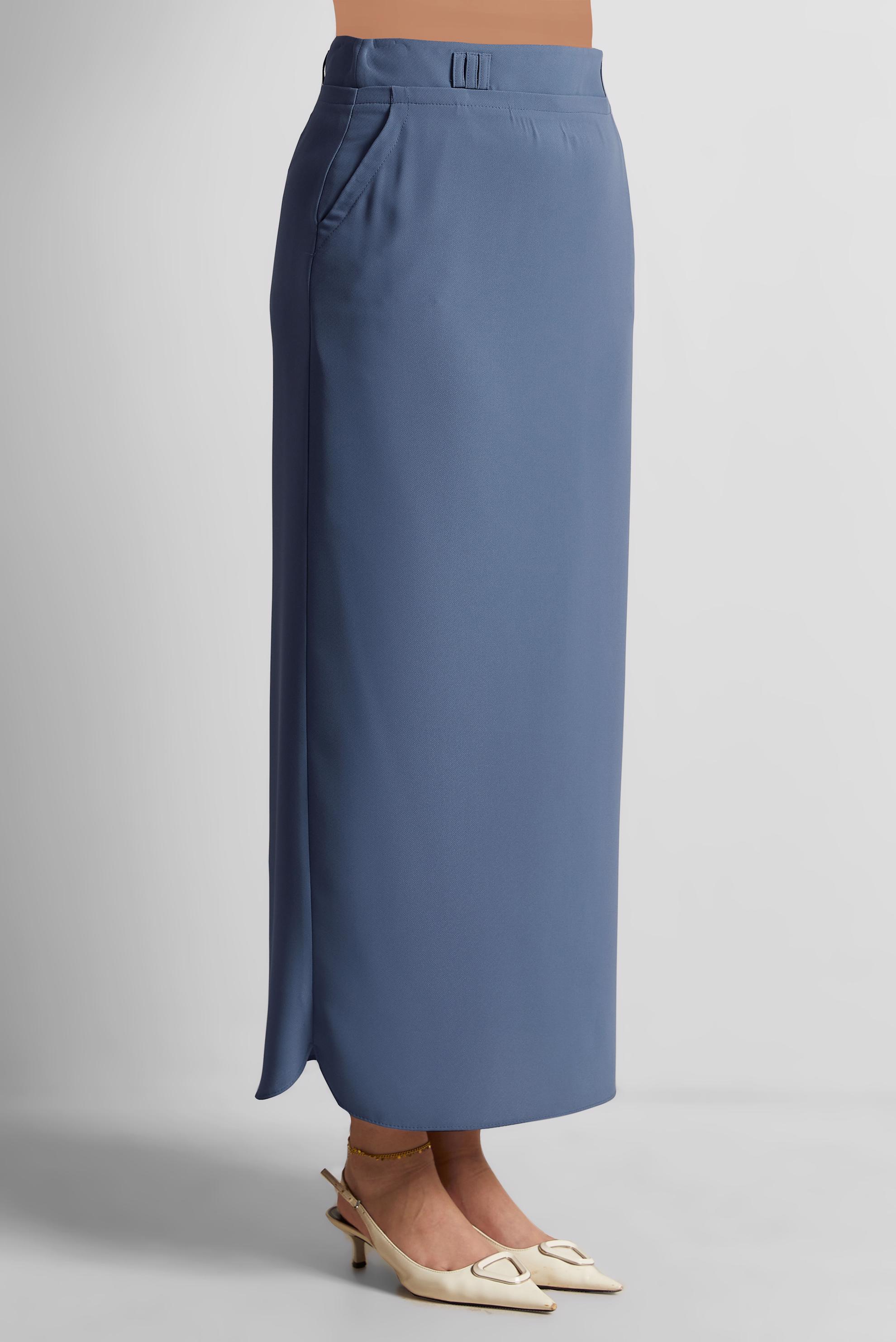 Tesettür giyim LACİVERT KEMERLİ KALEM ETEK 6337