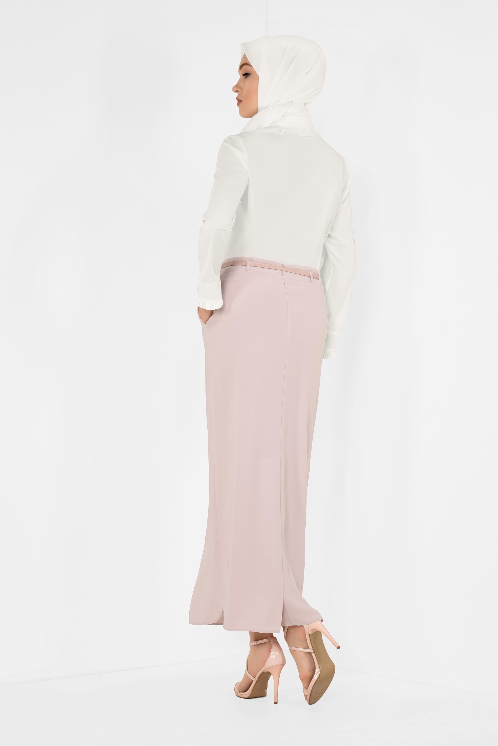 Tesettür giyim PUDRA KEMERLİ KALEM ETEK 6337