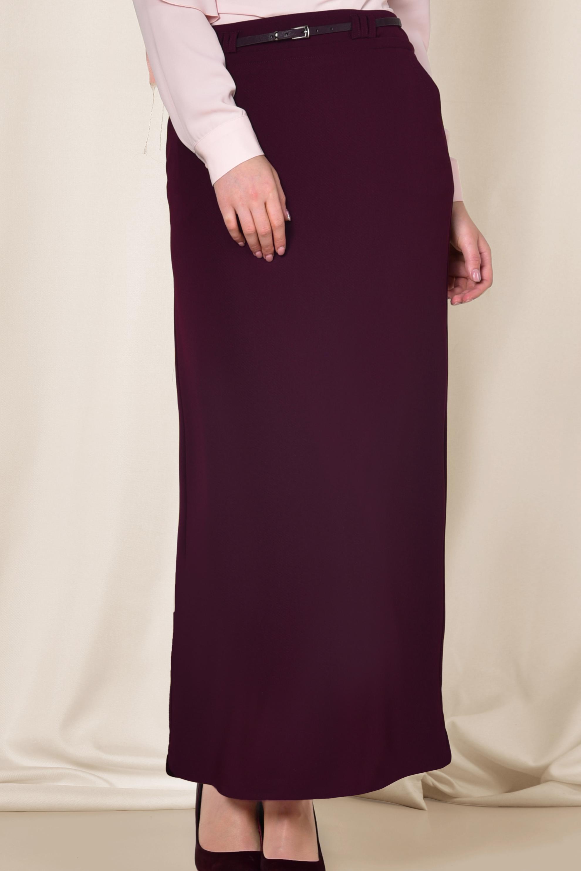 Tesettür giyim BORDO KEMERLİ KALEM ETEK 6337