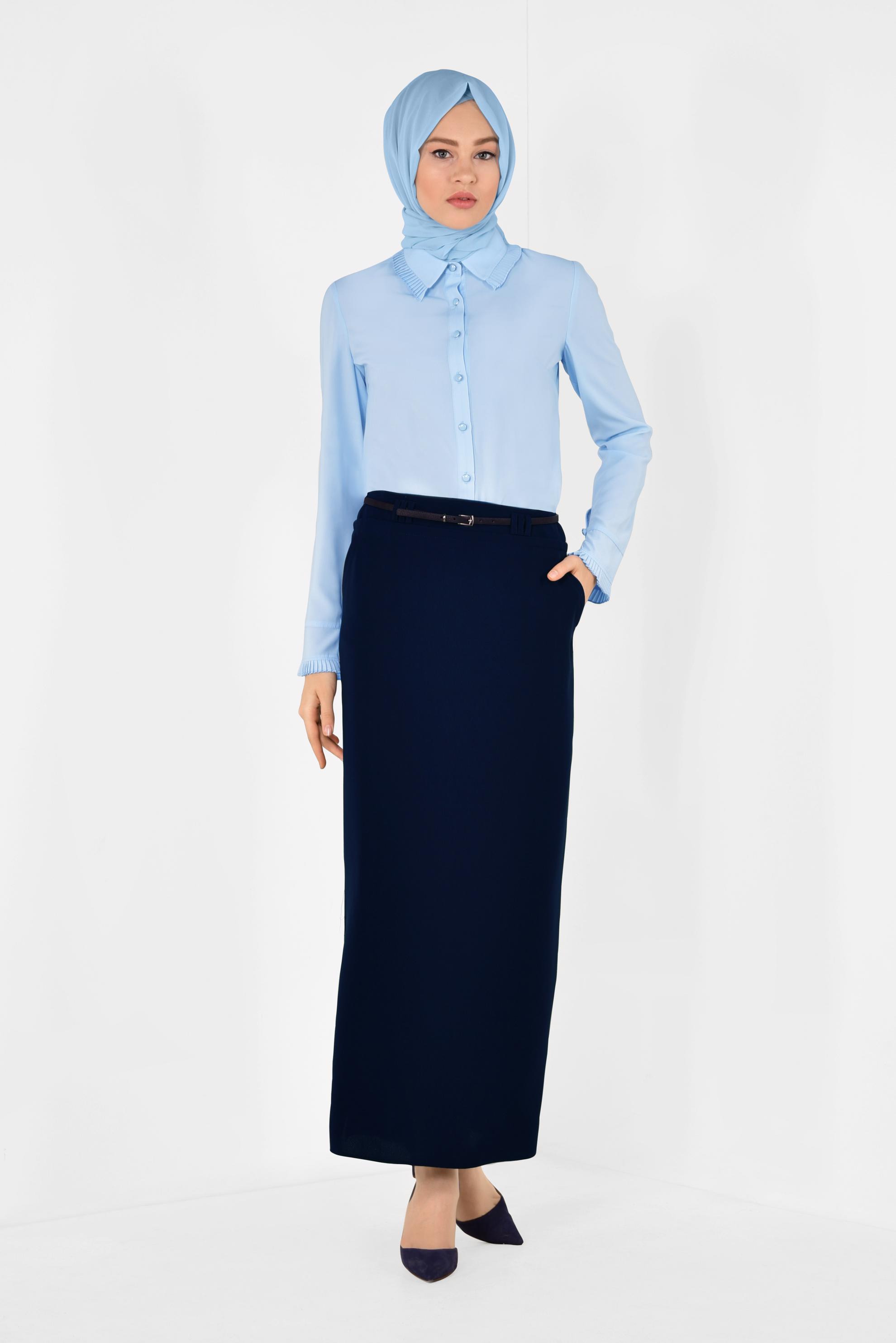 Tesettür giyim LACİVERT KEMERLİ KALEM ETEK 6337