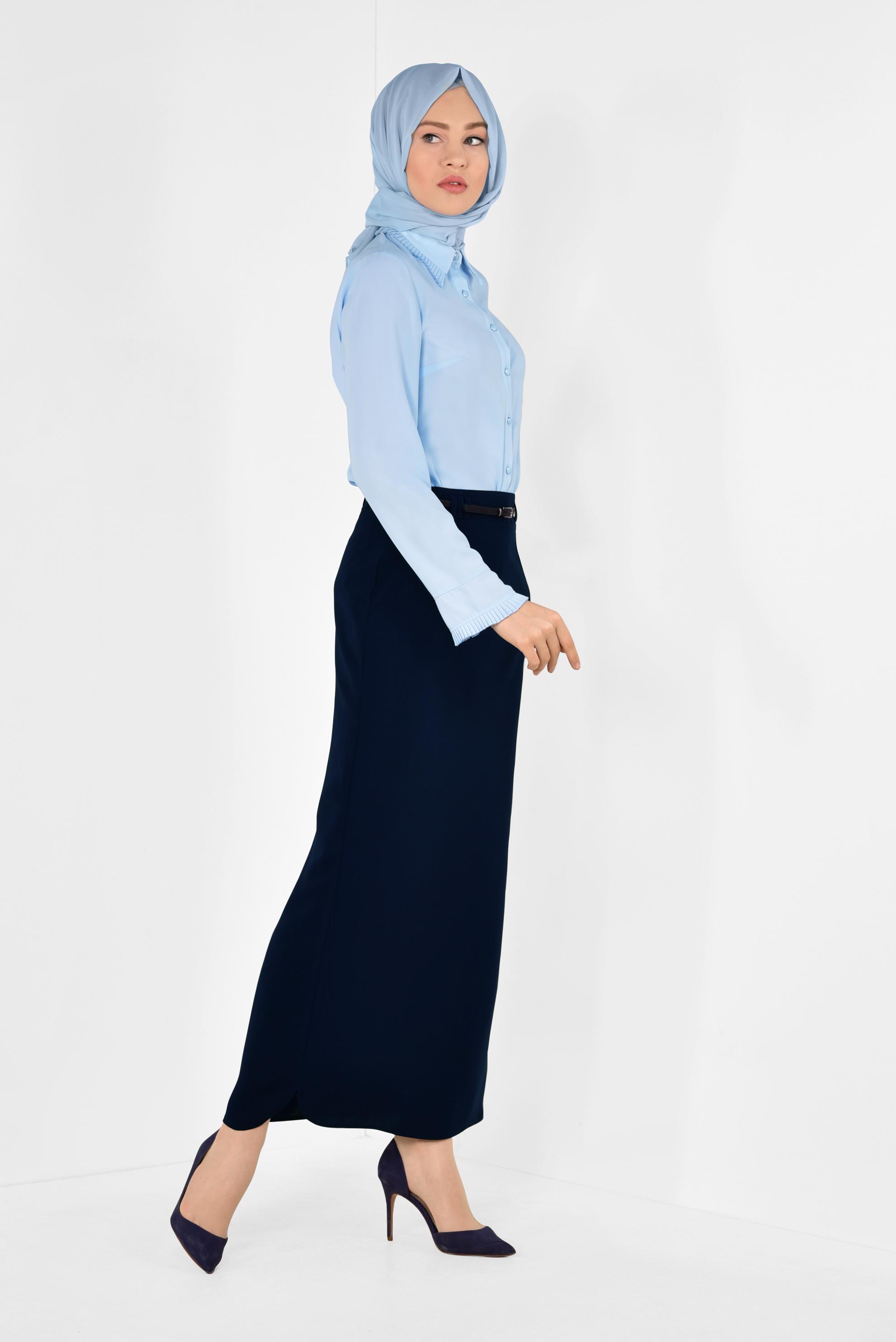 Tesettür giyim LACİVERT KEMERLİ KALEM ETEK 6337