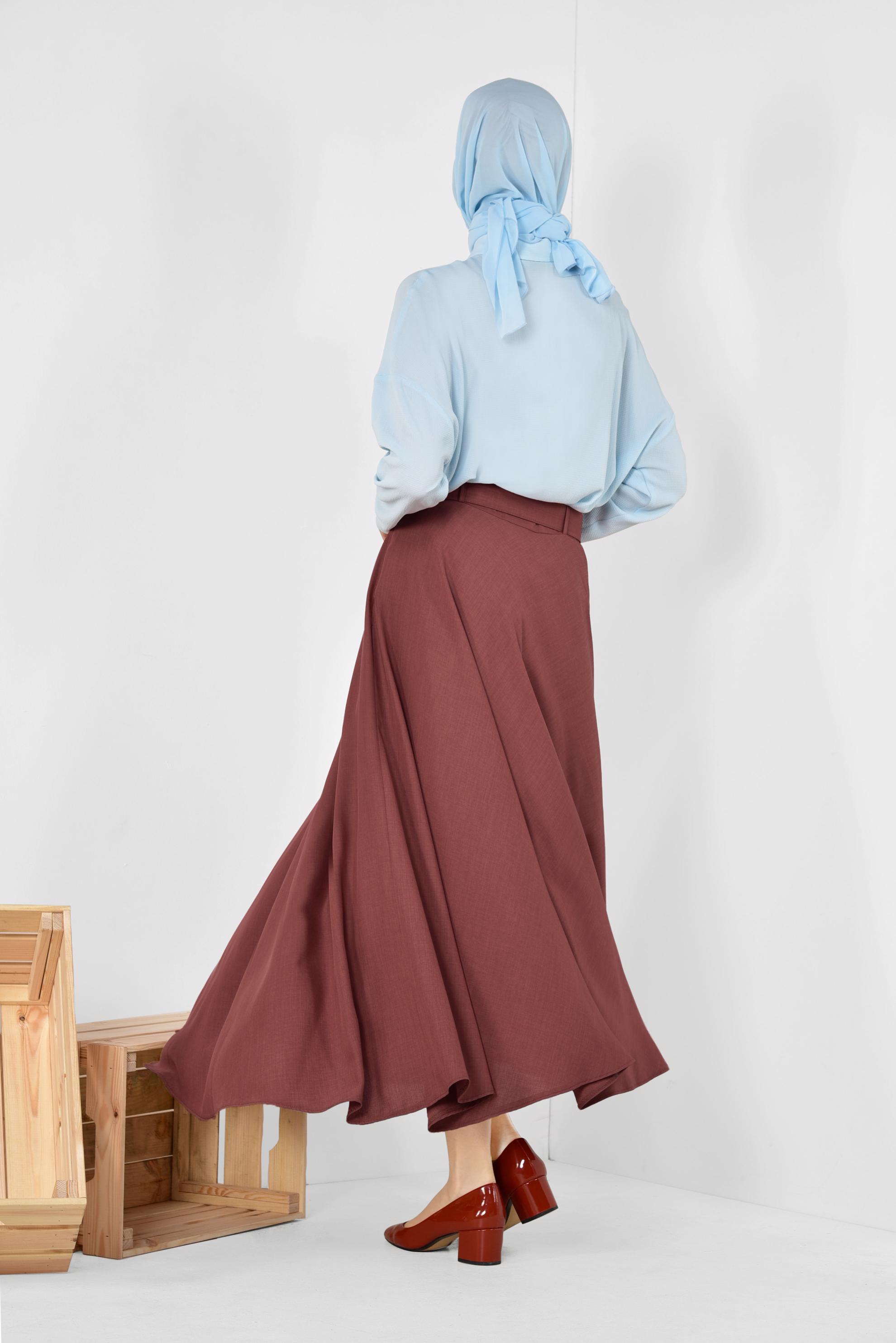 Tesettür giyim TURUNCU KEMERLİ ÇAN ETEK 6338