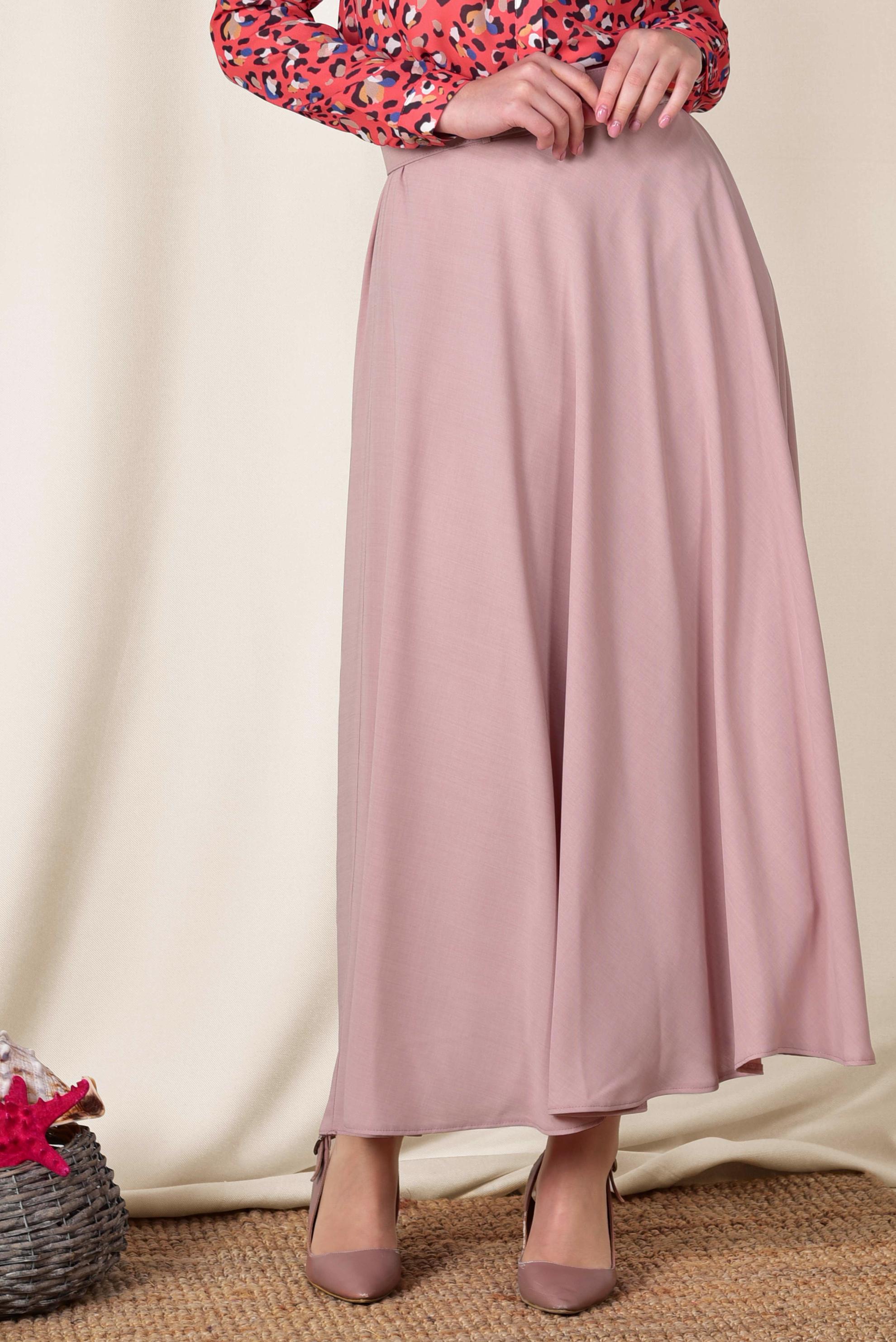 Tesettür giyim PUDRA KEMERLİ ÇAN ETEK 6338