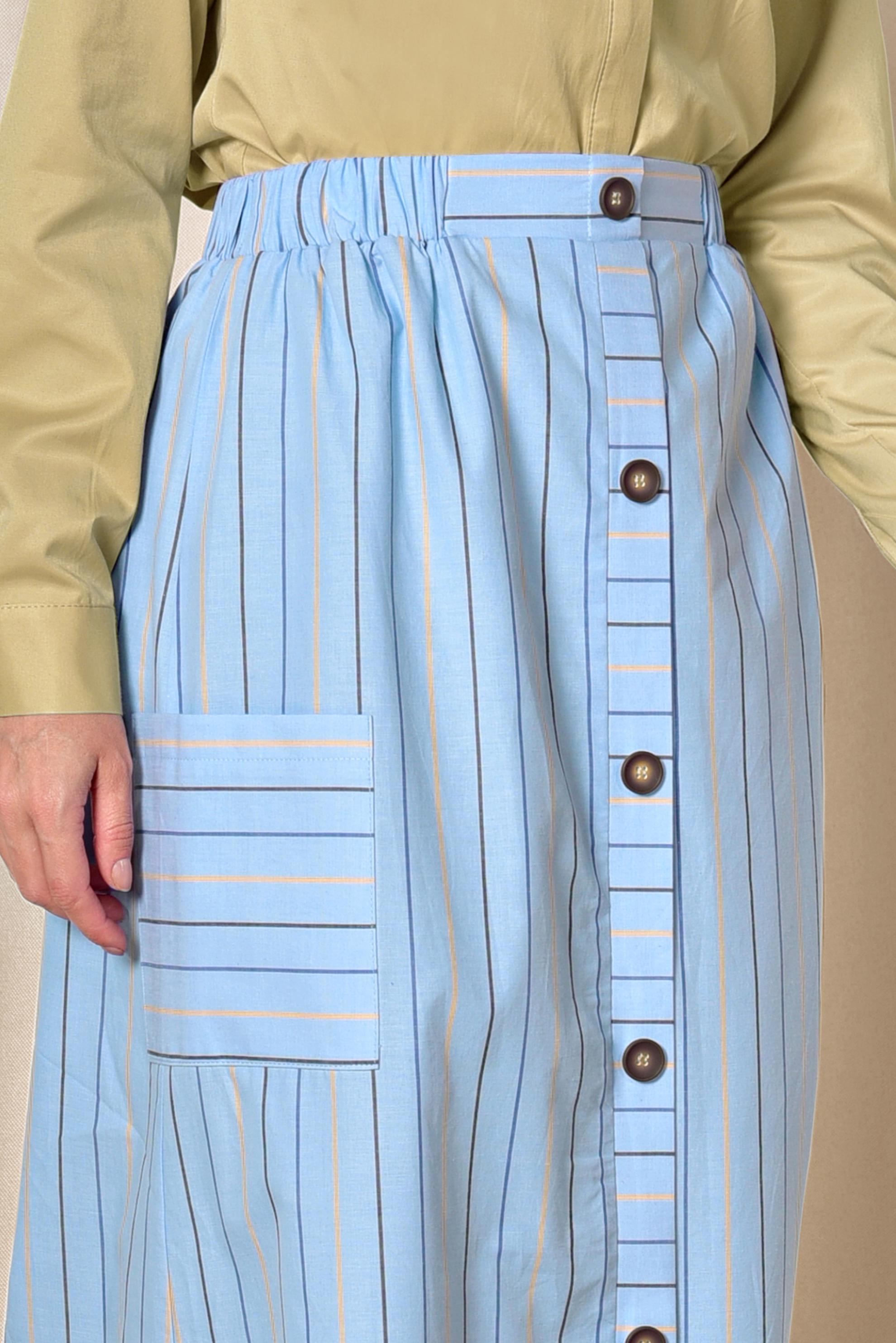 Tesettür giyim MAVİ ÇİZGİ DESENLİ VE ÖNDEN DÜĞMELİ ETEK 6341