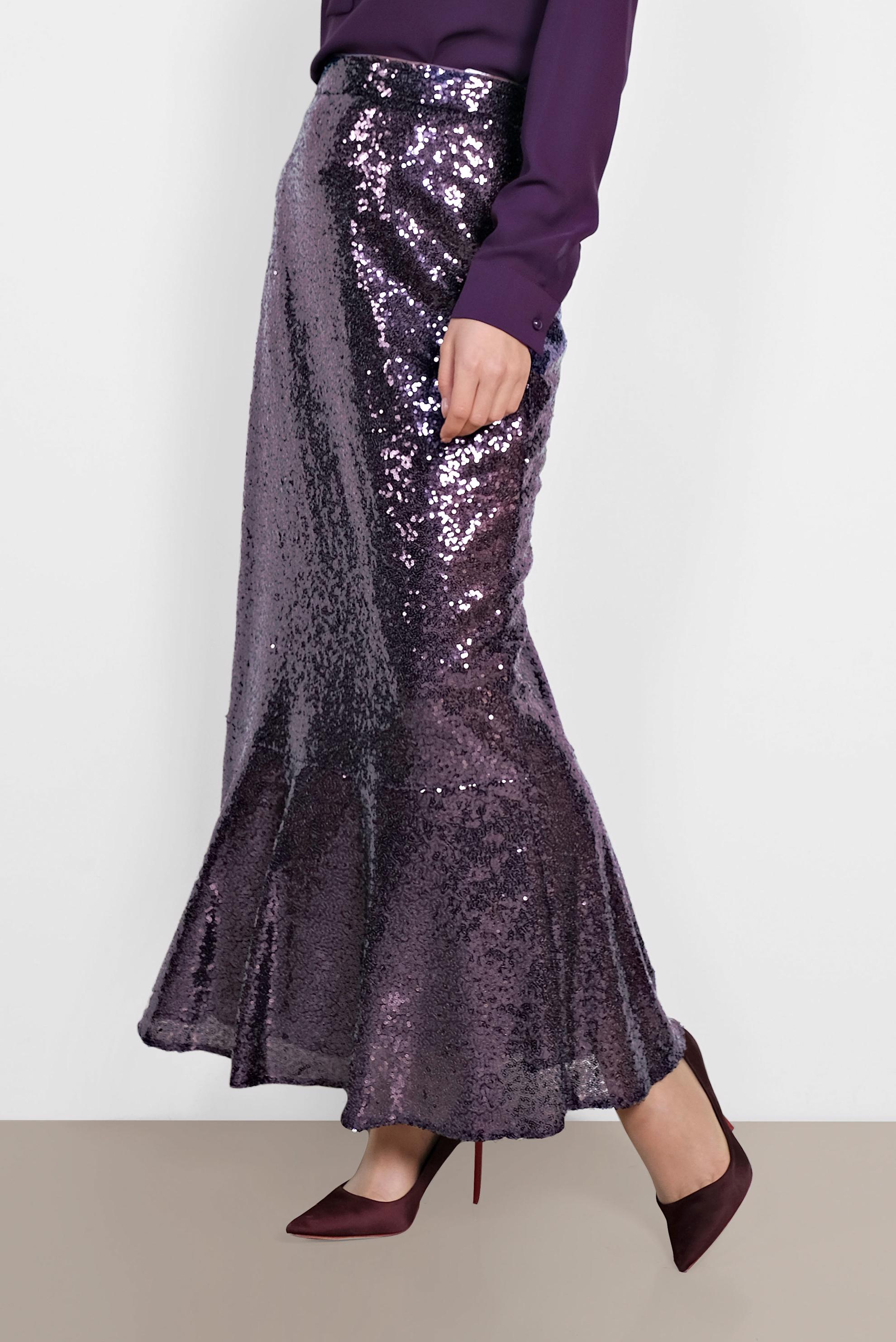 Tesettür giyim MOR ETEK UCU VOLANLI PULLU ETEK 6342