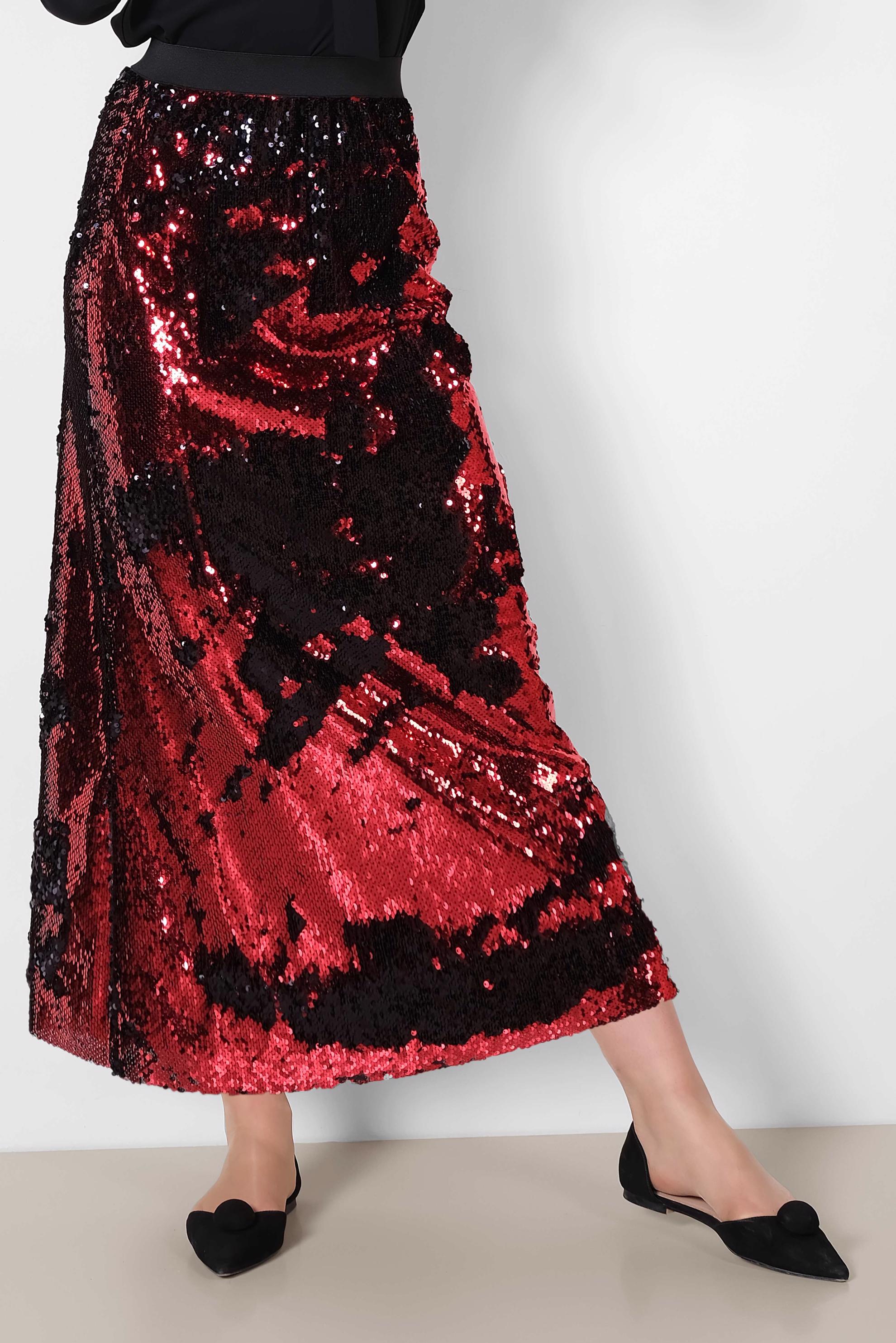 Tesettür giyim SİYAH BELİ LASTİKLİ PUL PAYET ETEK 6347