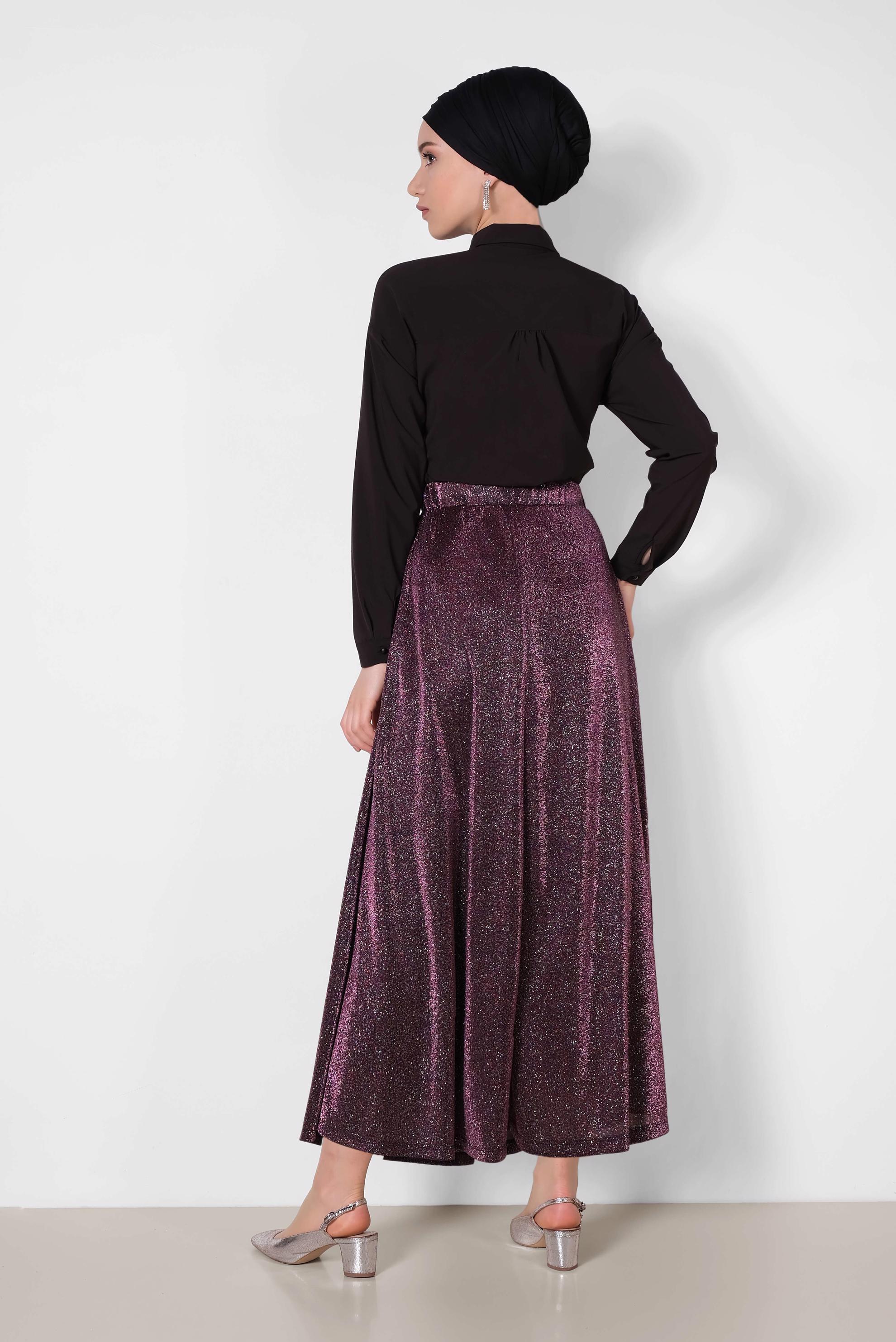 Tesettür giyim MÜRDÜM BELİ LASTİKLİ SİMLİ ETEK 6348