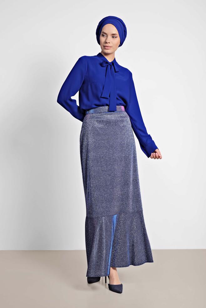 Tesettür giyim  ETEK UCU VOLANLI SİMLİ ETEK 6350 - ALVİNA