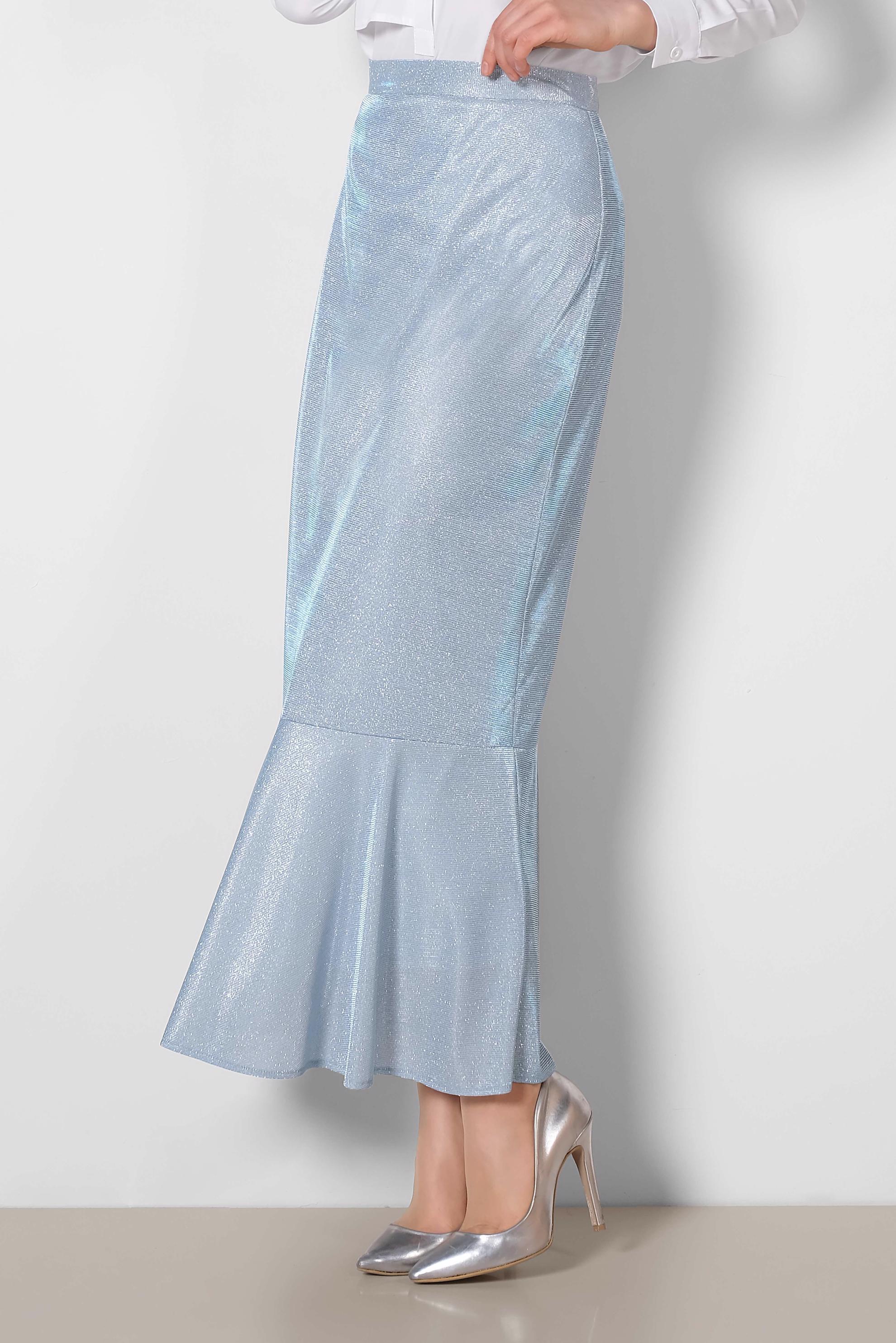 Tesettür giyim MAVİ ETEK UCU VOLANLI SİMLİ ETEK 6350