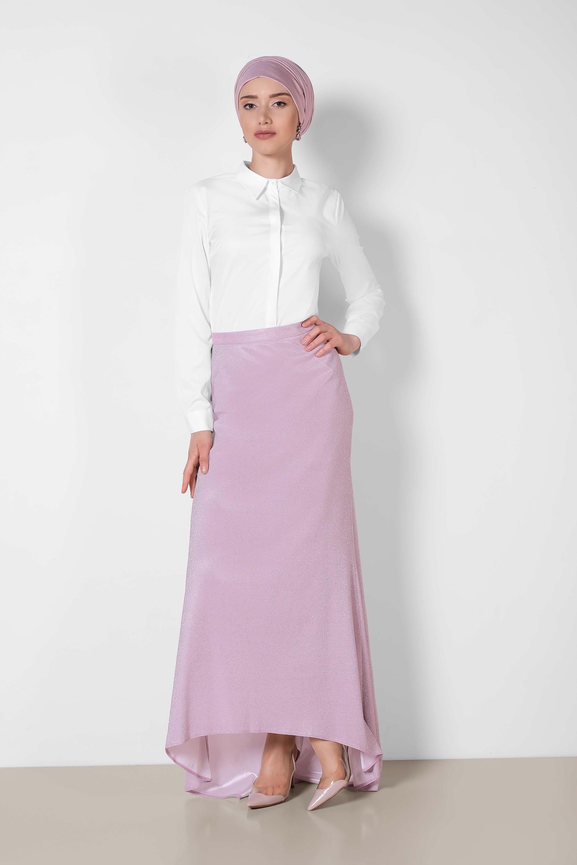 Tesettür giyim PEMBE KUYRUKLU SİMLİ ETEK 6351