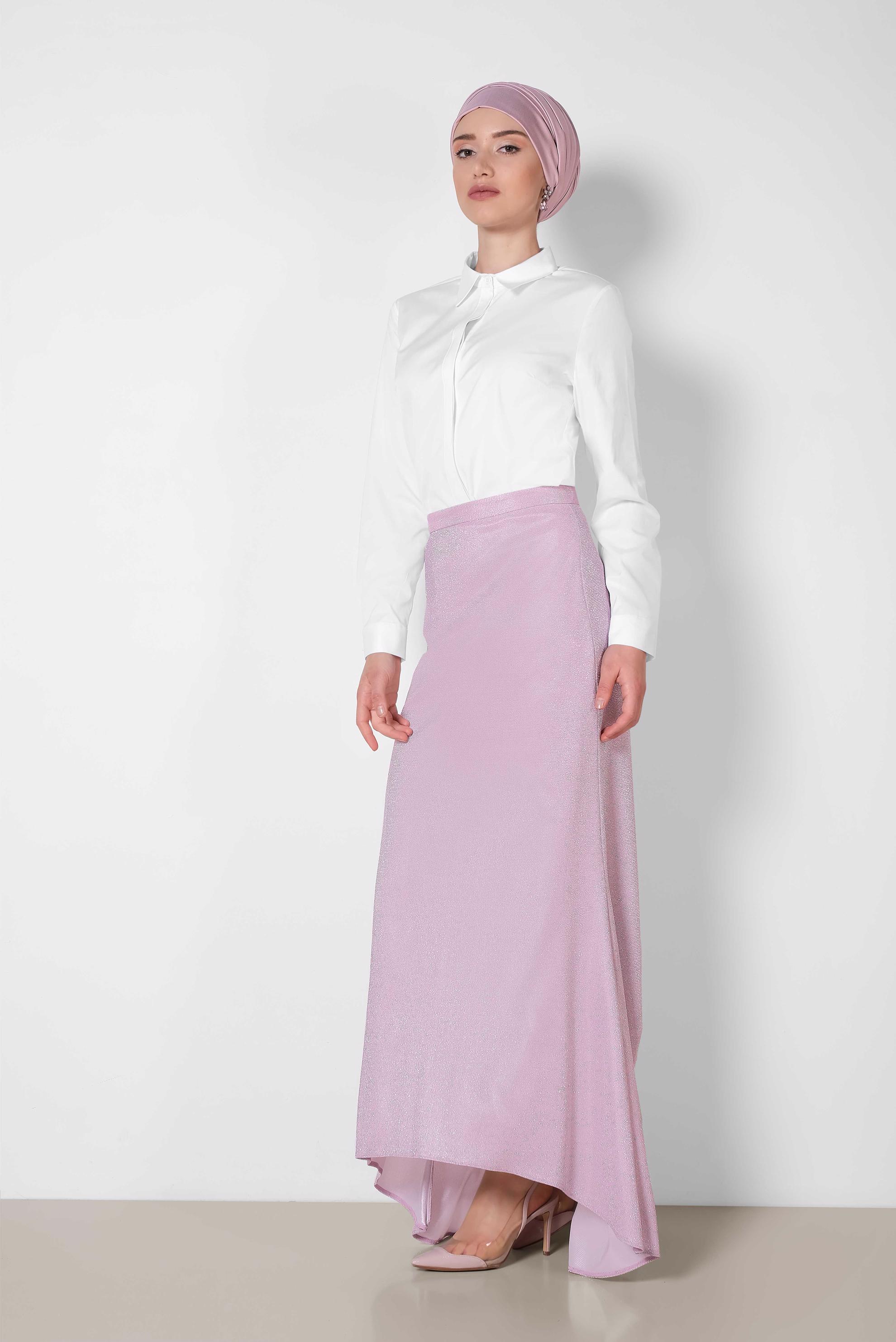 Tesettür giyim PEMBE KUYRUKLU SİMLİ ETEK 6351