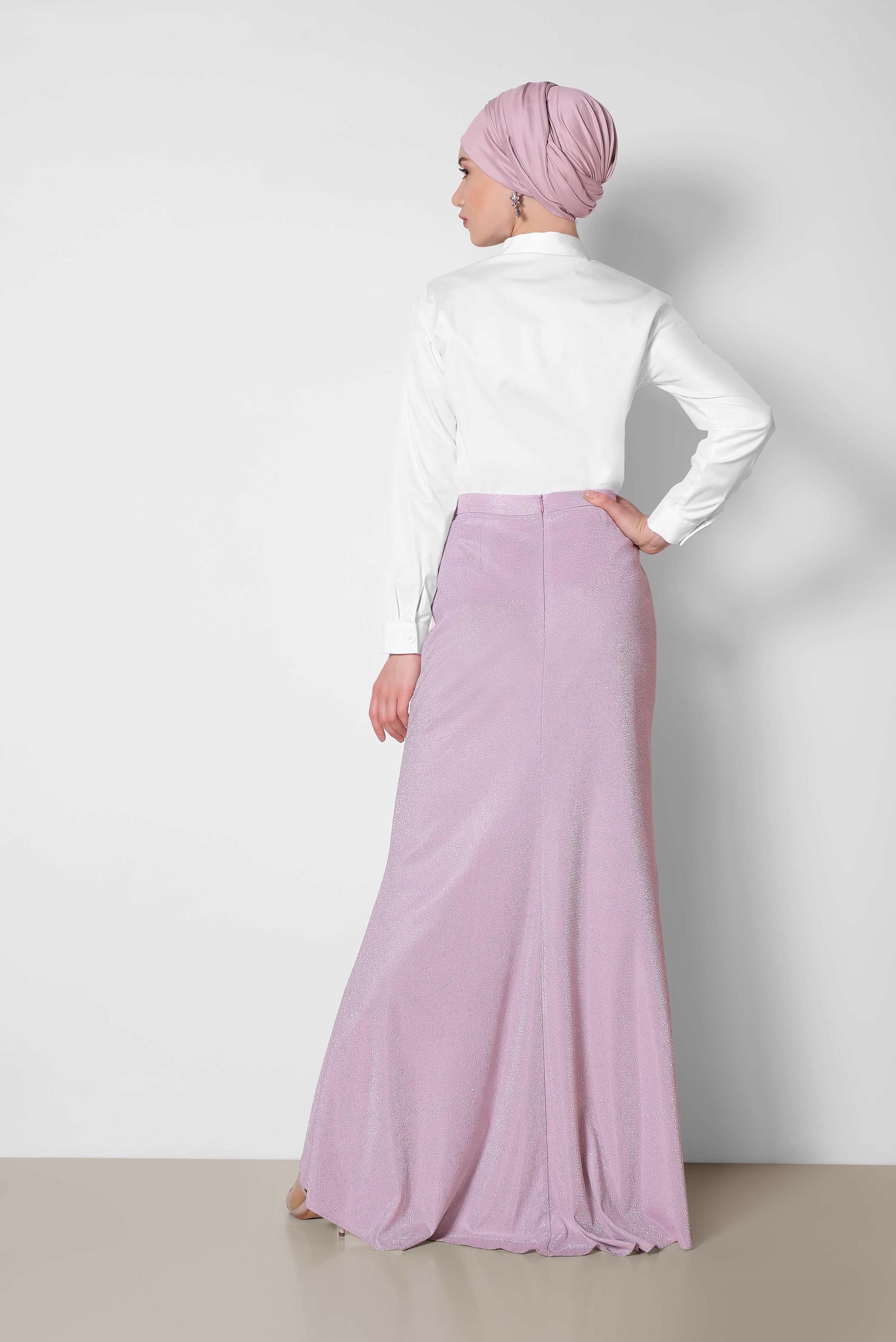 Tesettür giyim PEMBE KUYRUKLU SİMLİ ETEK 6351