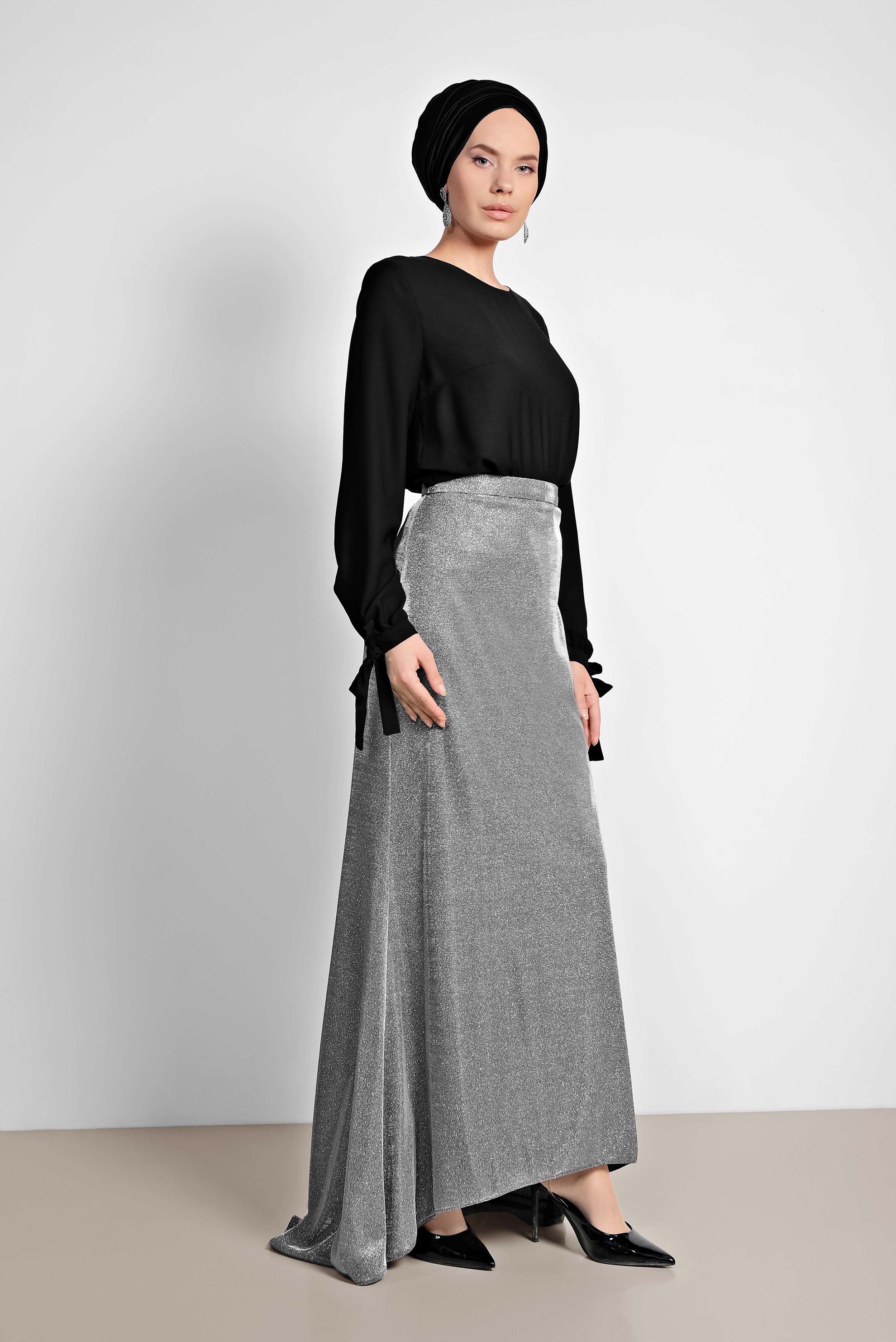 Tesettür giyim SİYAH KUYRUKLU SİMLİ ETEK 6351