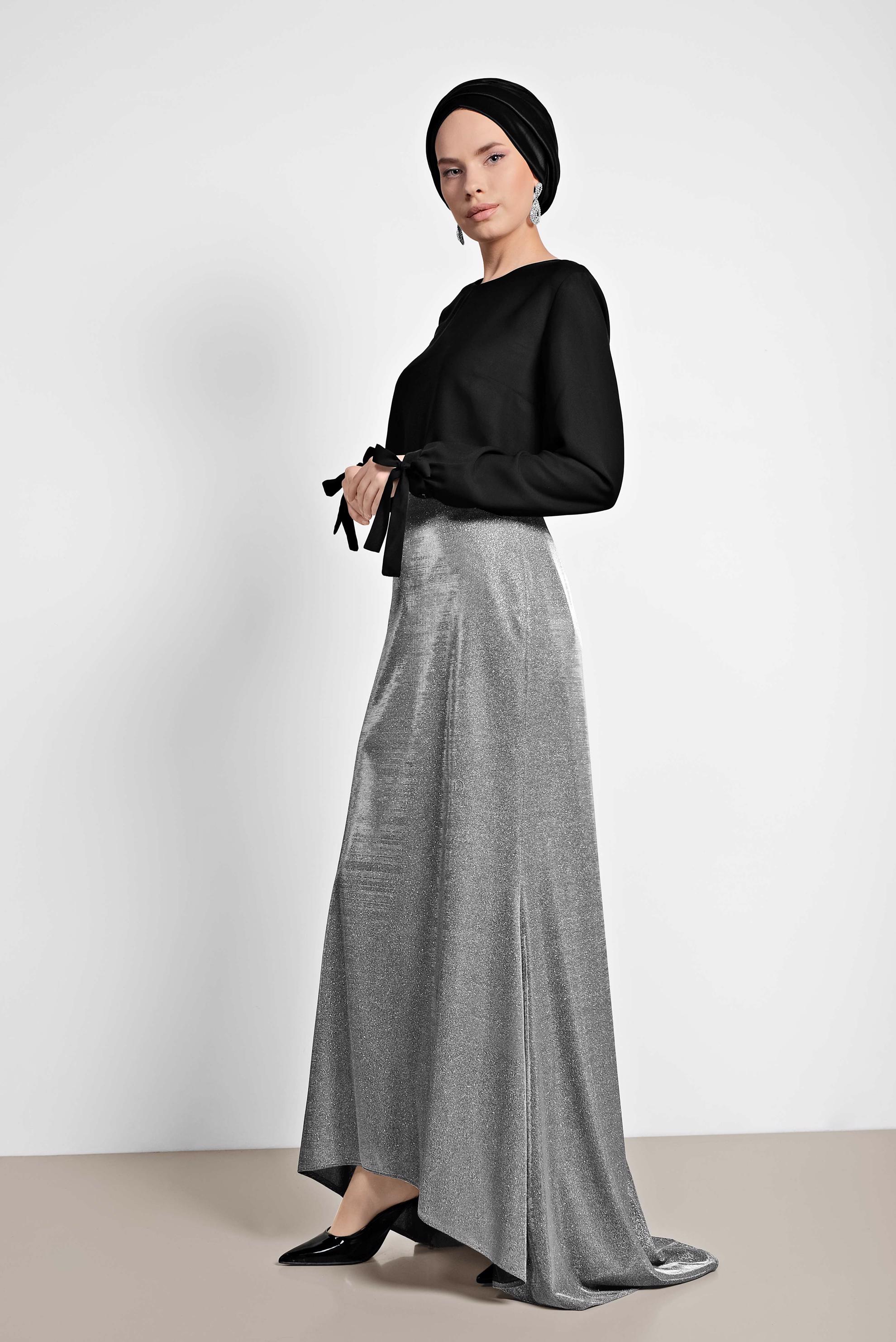 Tesettür giyim SİYAH KUYRUKLU SİMLİ ETEK 6351