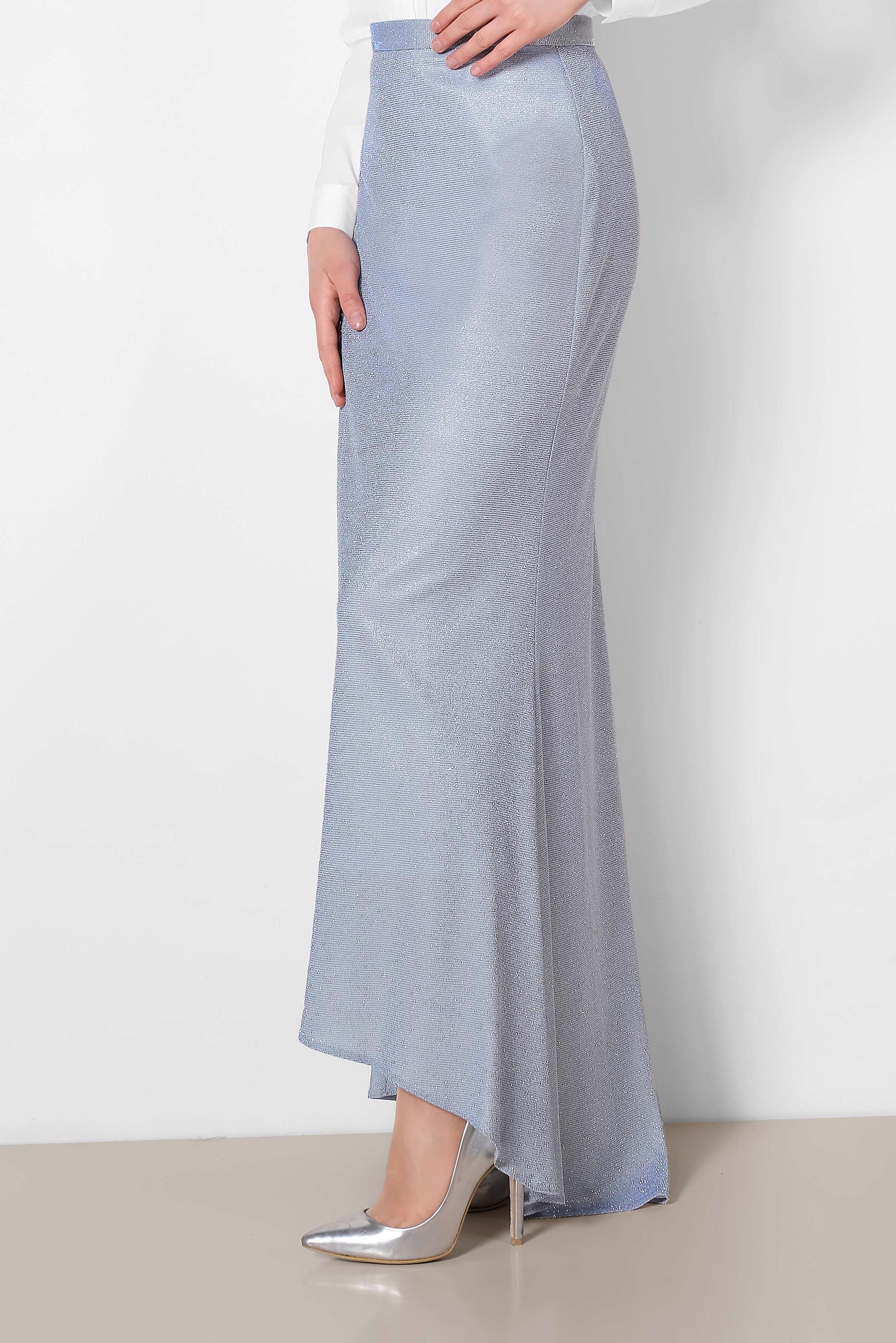 Tesettür giyim MAVİ KUYRUKLU SİMLİ ETEK 6351