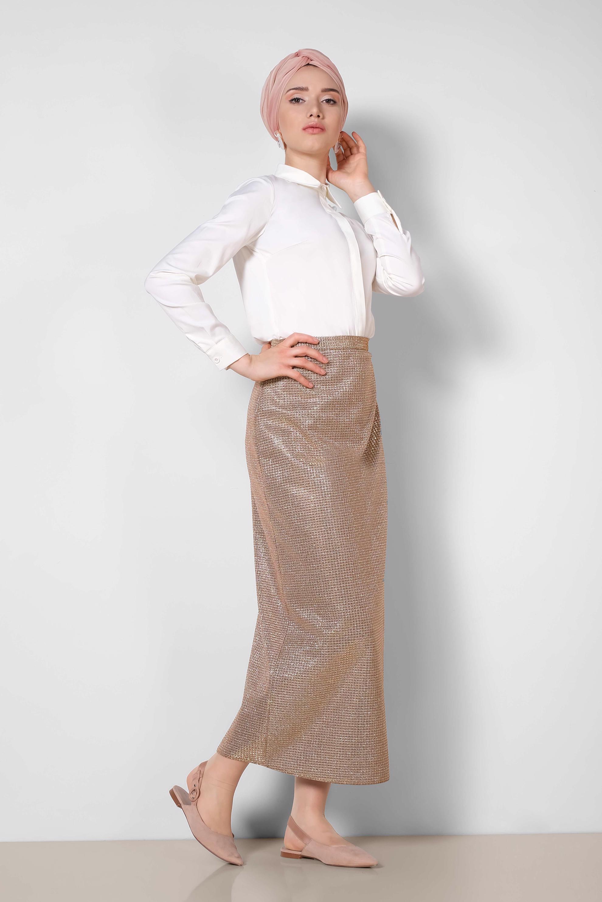 Tesettür giyim BAKIR / BRONZ SİMLİ TESETTÜR ETEK 6352