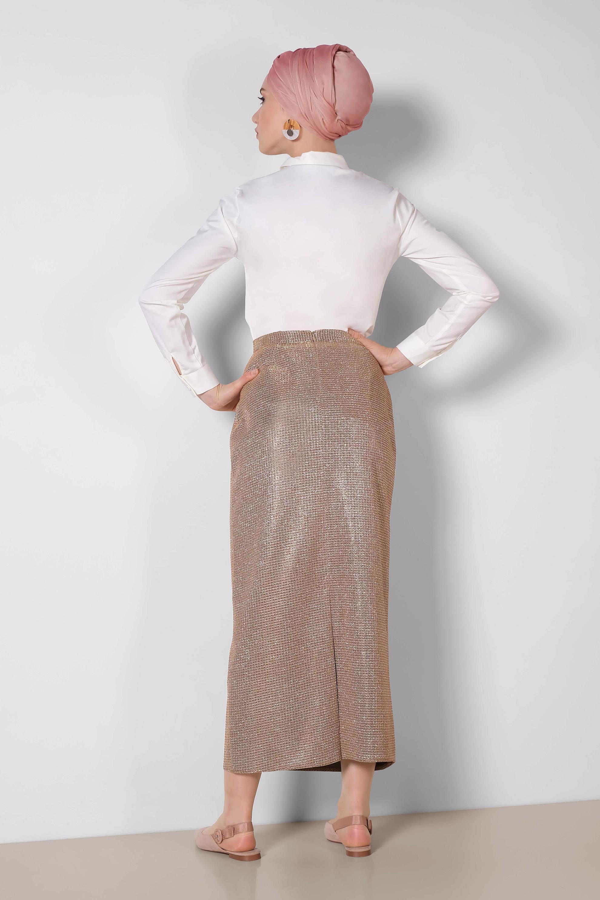 Tesettür giyim BAKIR / BRONZ SİMLİ TESETTÜR ETEK 6352