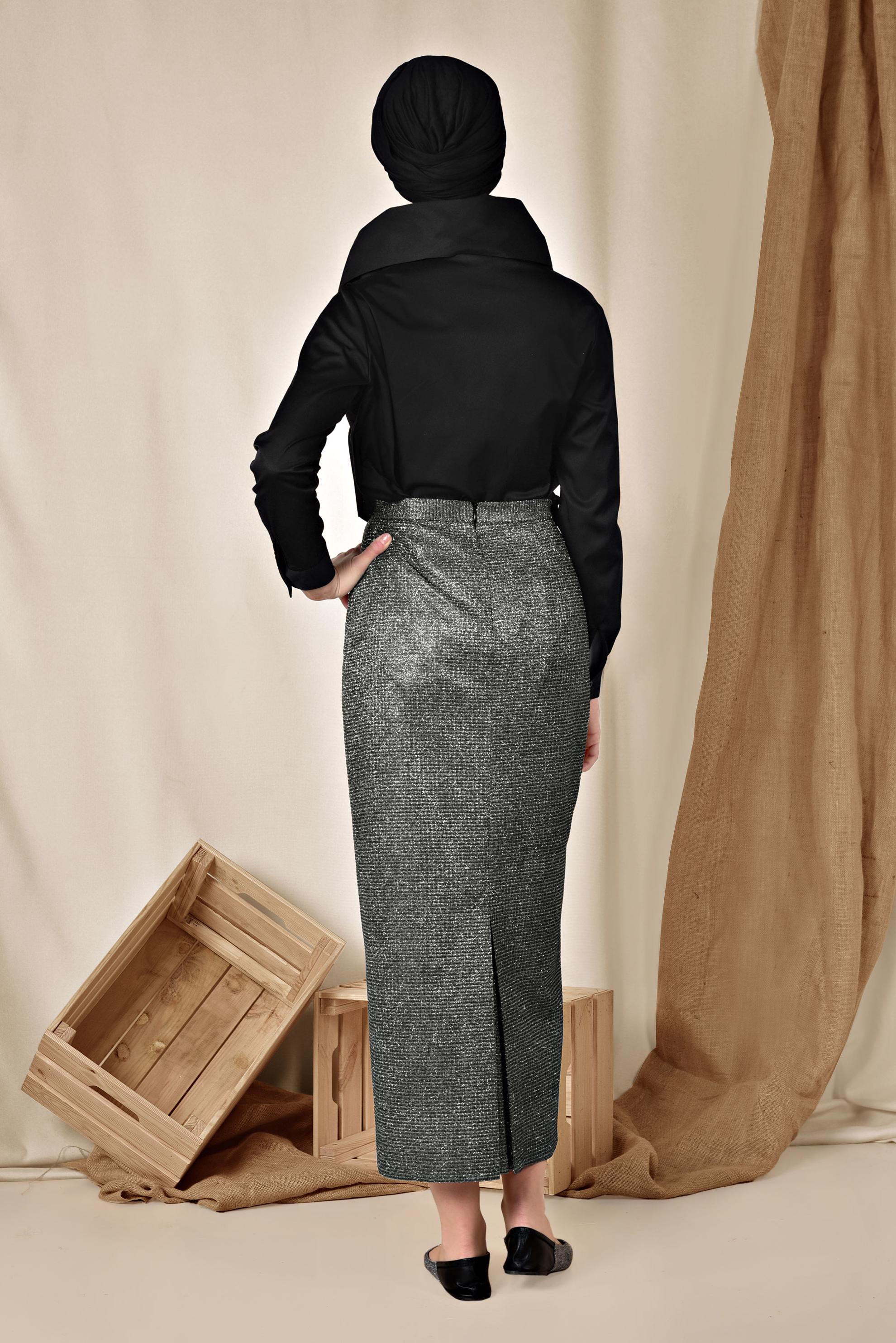 Tesettür giyim SİYAH SİMLİ TESETTÜR ETEK 6352