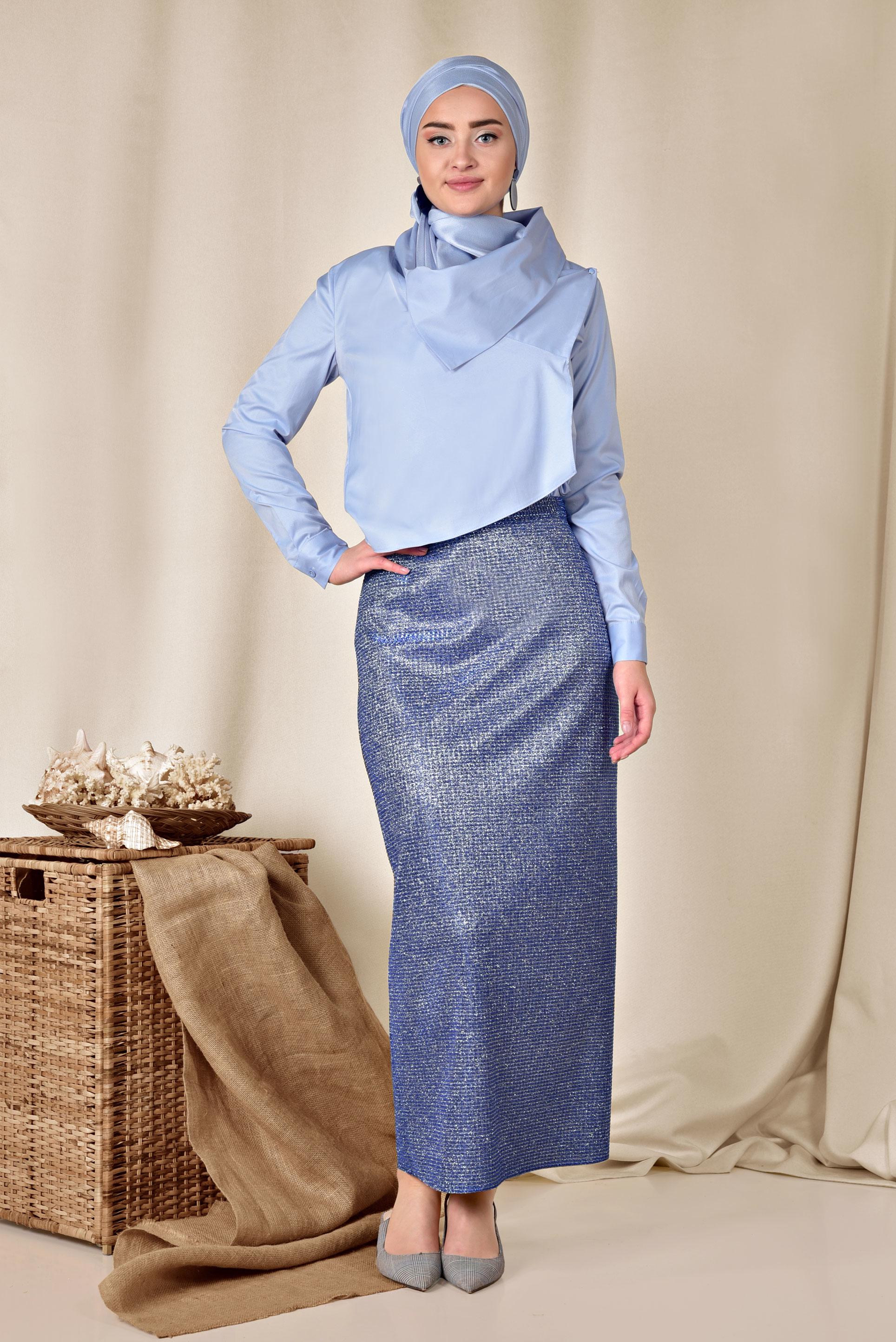 Tesettür giyim LACİVERT SİMLİ TESETTÜR ETEK 6352