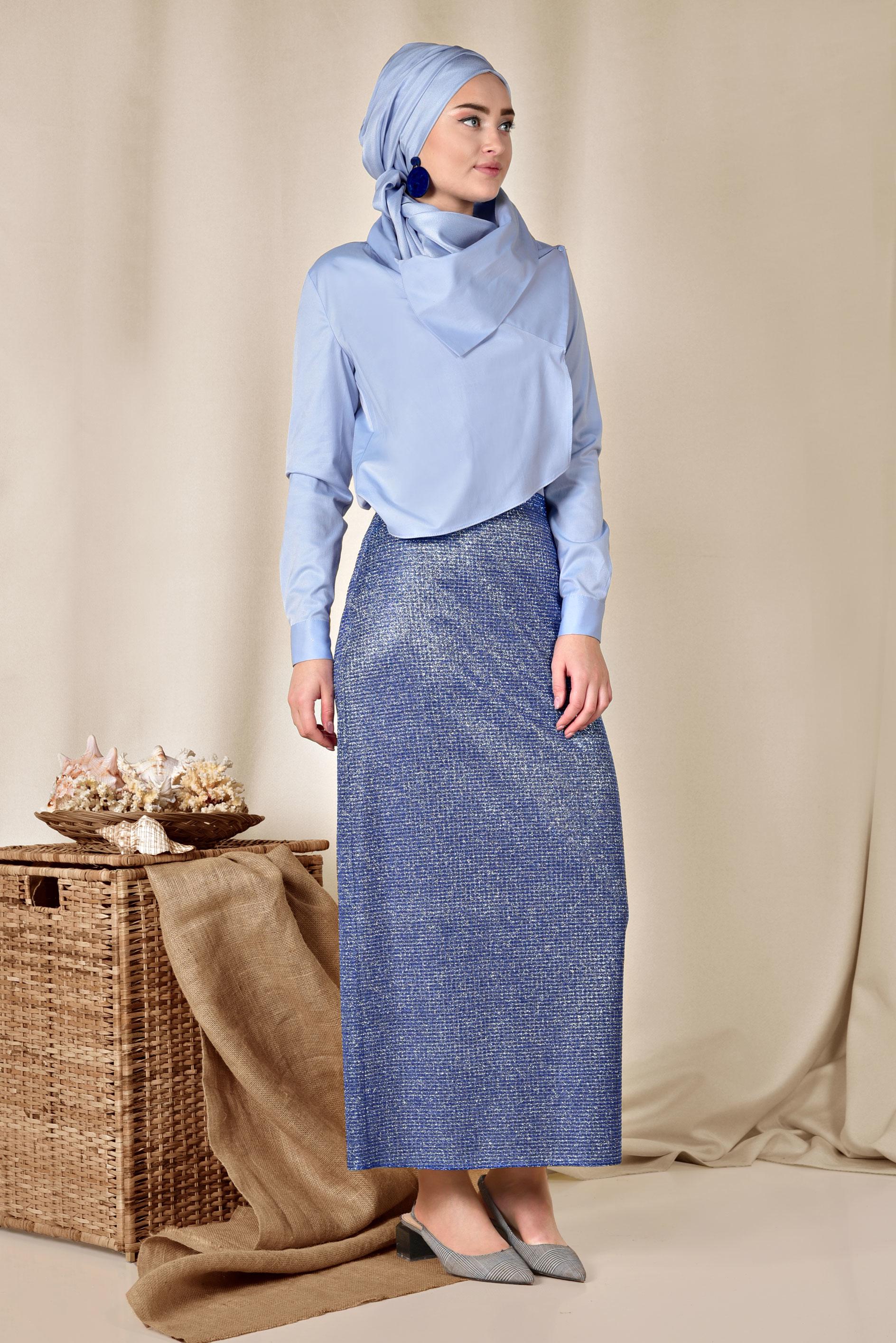 Tesettür giyim LACİVERT SİMLİ TESETTÜR ETEK 6352