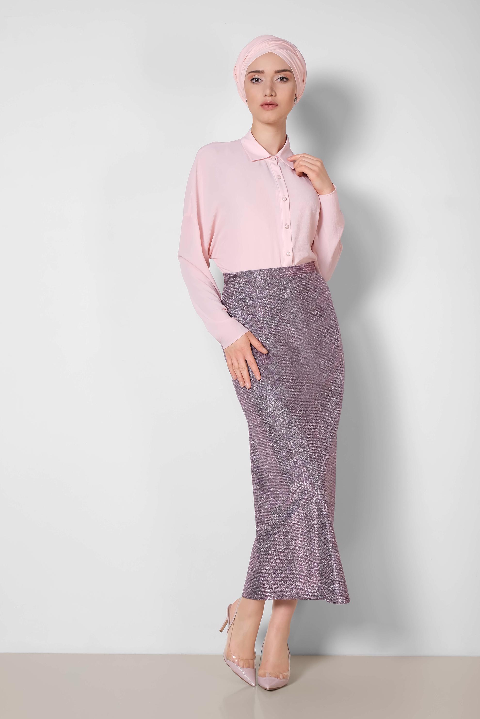 Tesettür giyim PEMBE SİMLİ TESETTÜR ETEK 6352