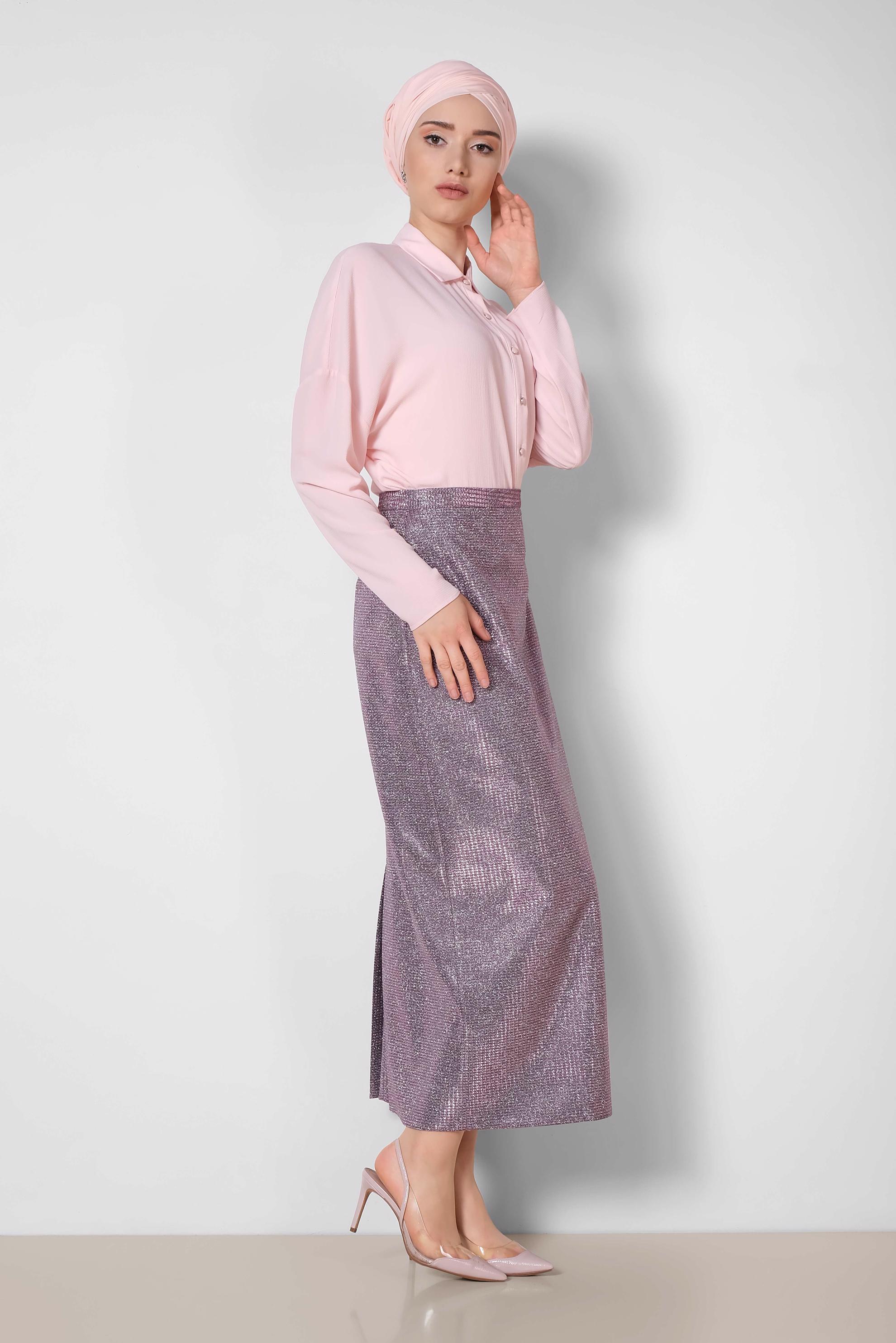 Tesettür giyim PEMBE SİMLİ TESETTÜR ETEK 6352