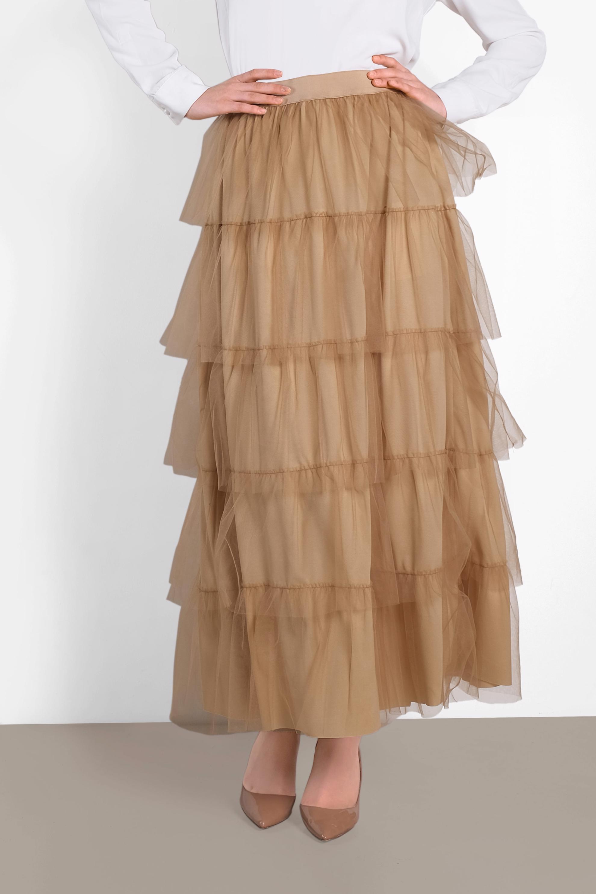 Tesettür giyim ALTIN BELİ LASTİKLİ KAT KAT TÜL ETEK 6353