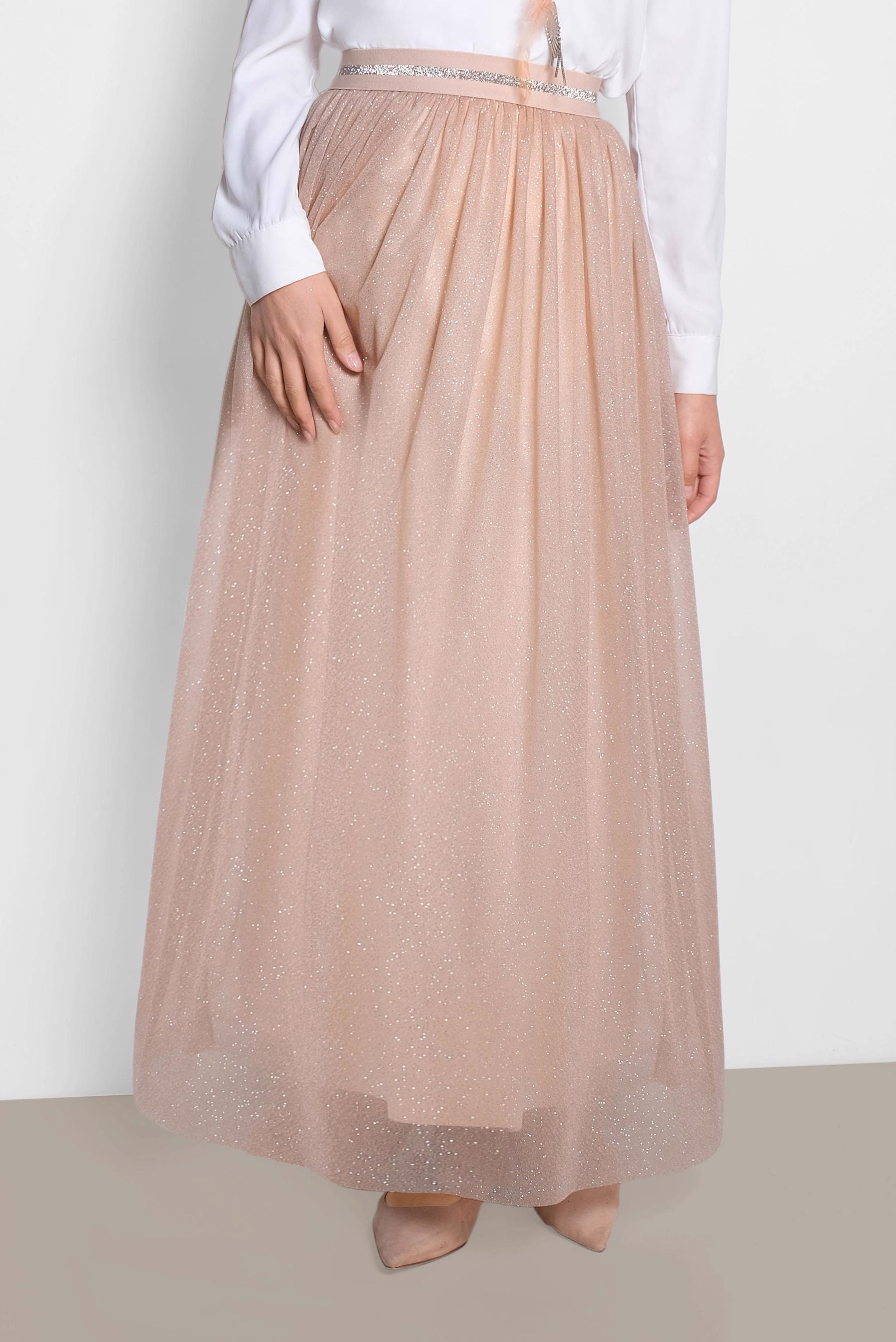 Tesettür giyim ALTIN SİMLİ BELİ LASTİKLİ ETEK 6355