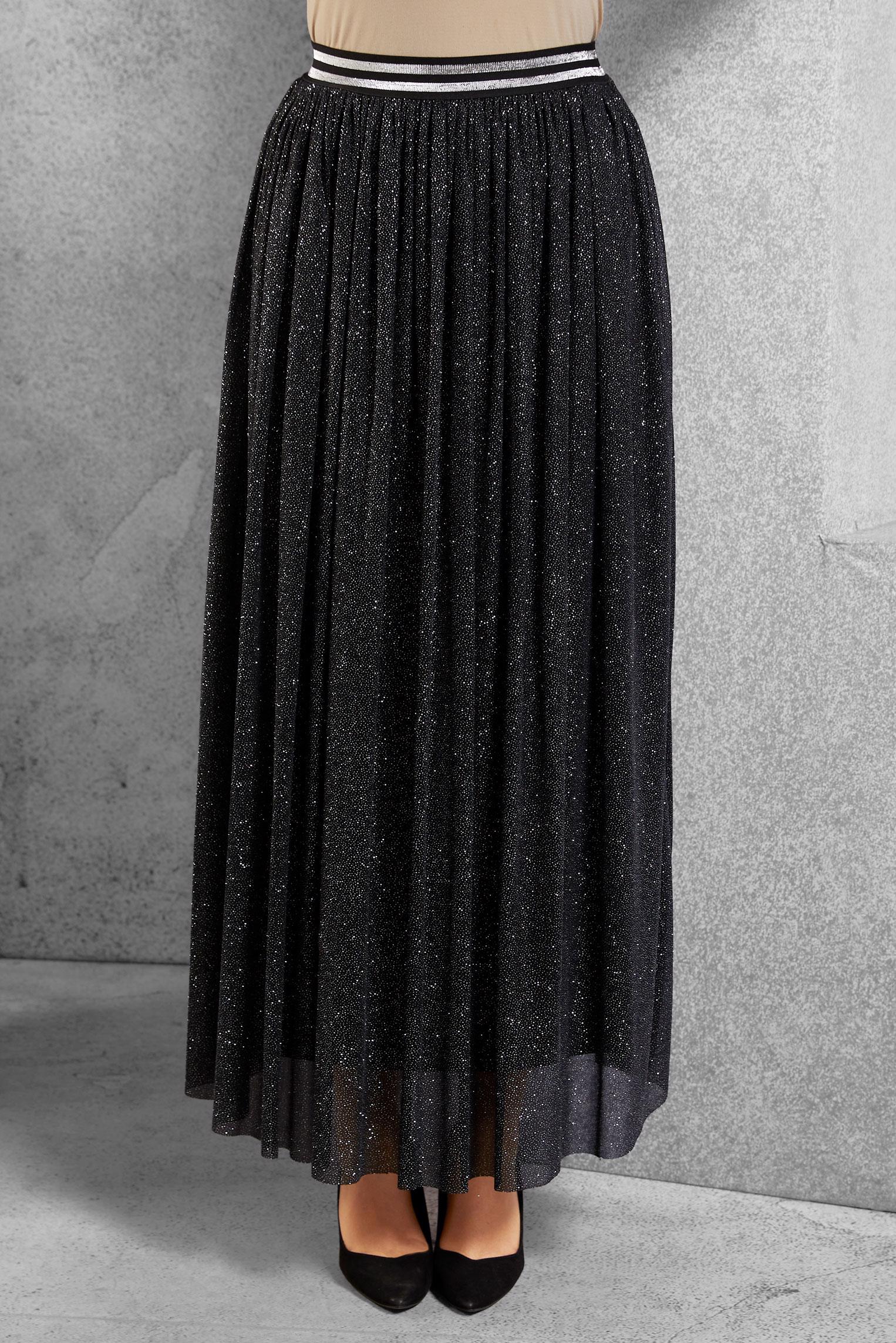 Tesettür giyim SİYAH SİMLİ BELİ LASTİKLİ ETEK 6355