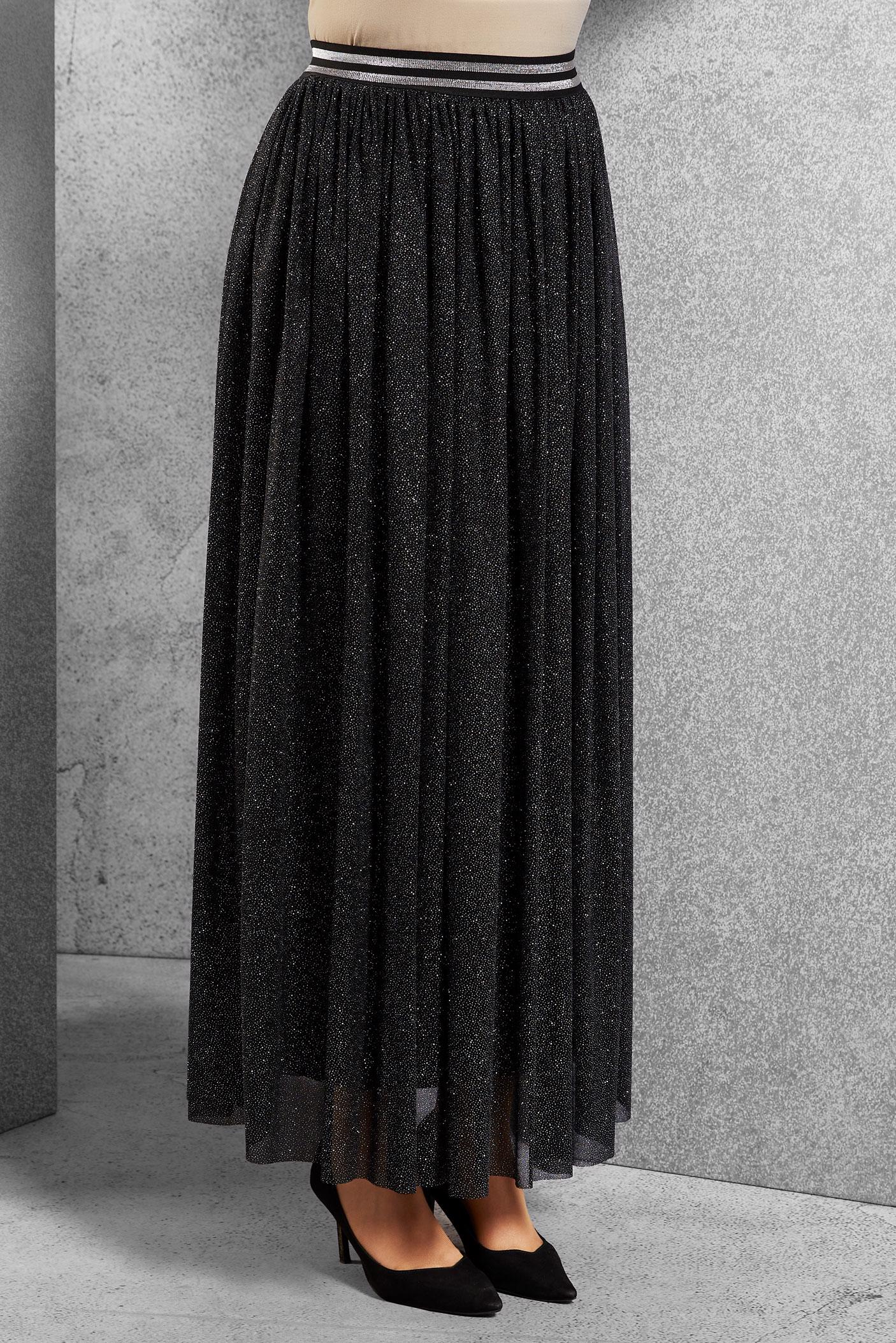 Tesettür giyim SİYAH SİMLİ BELİ LASTİKLİ ETEK 6355