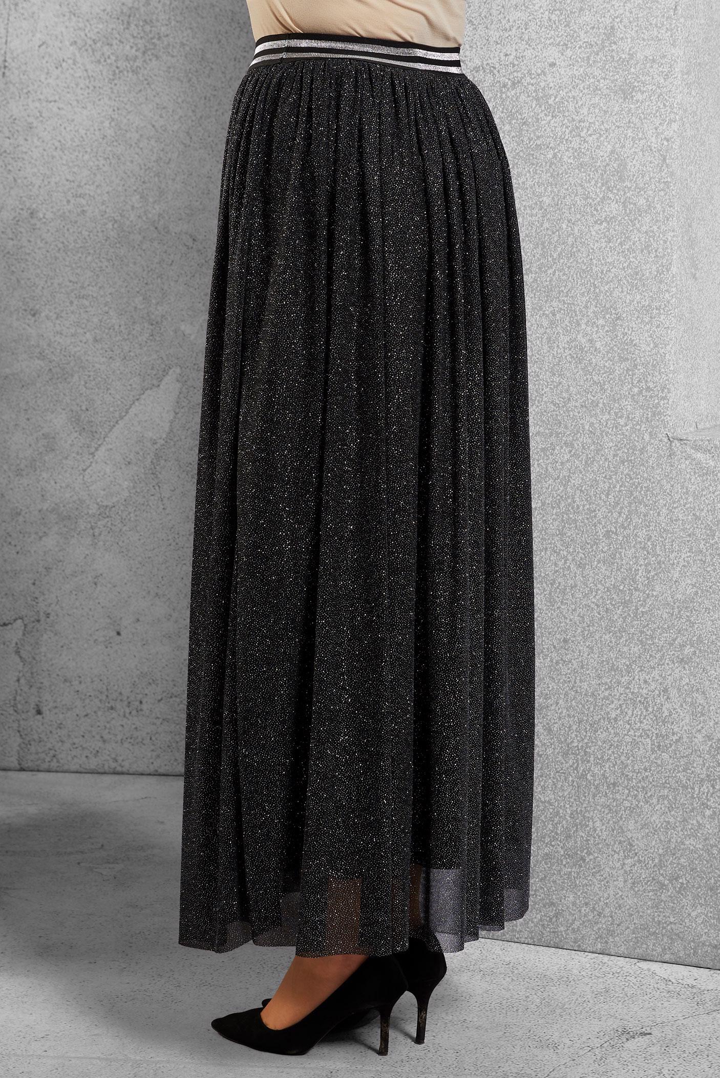 Tesettür giyim SİYAH SİMLİ BELİ LASTİKLİ ETEK 6355