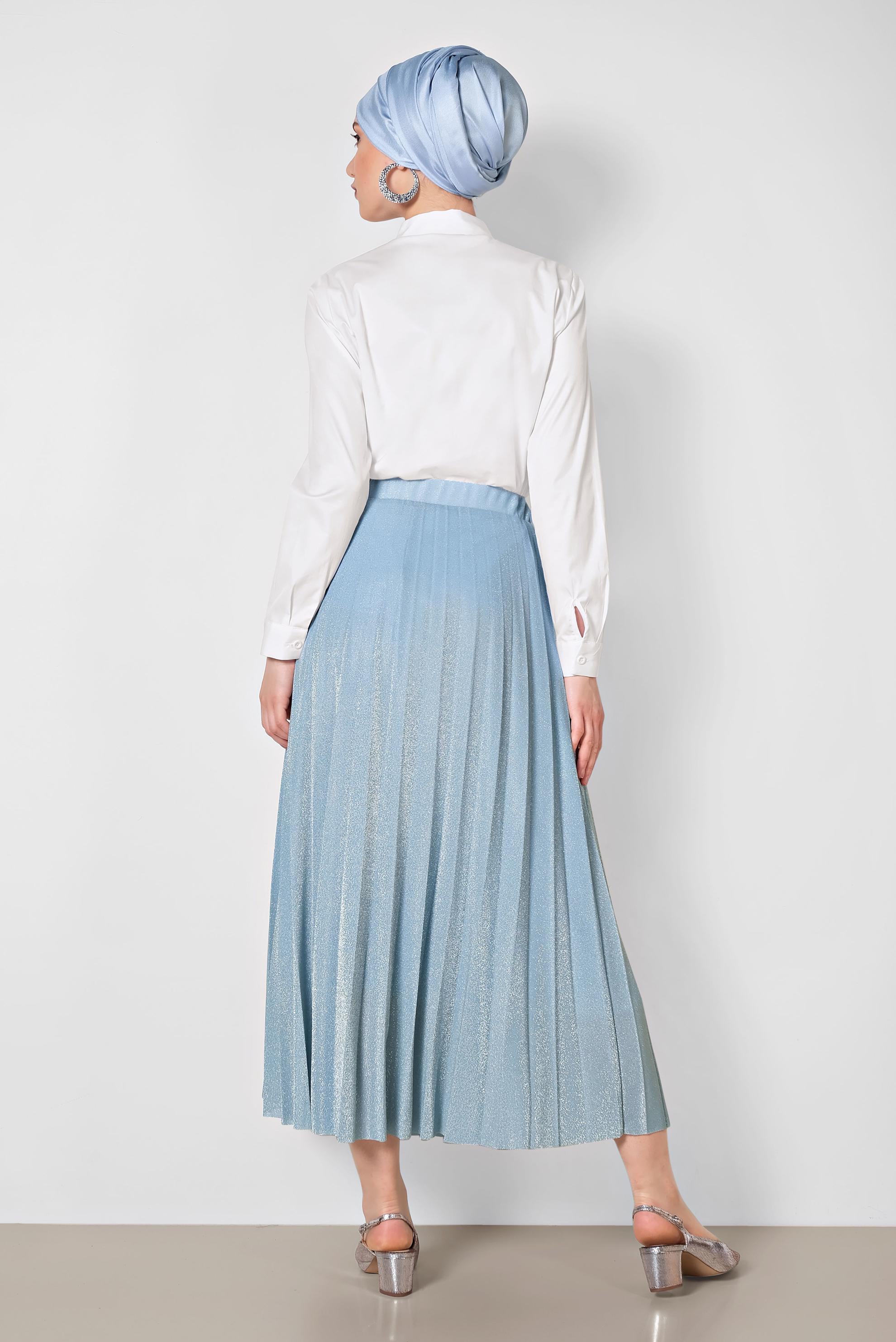 Tesettür giyim MAVİ PİLELİ SİMLİ ETEK 6360