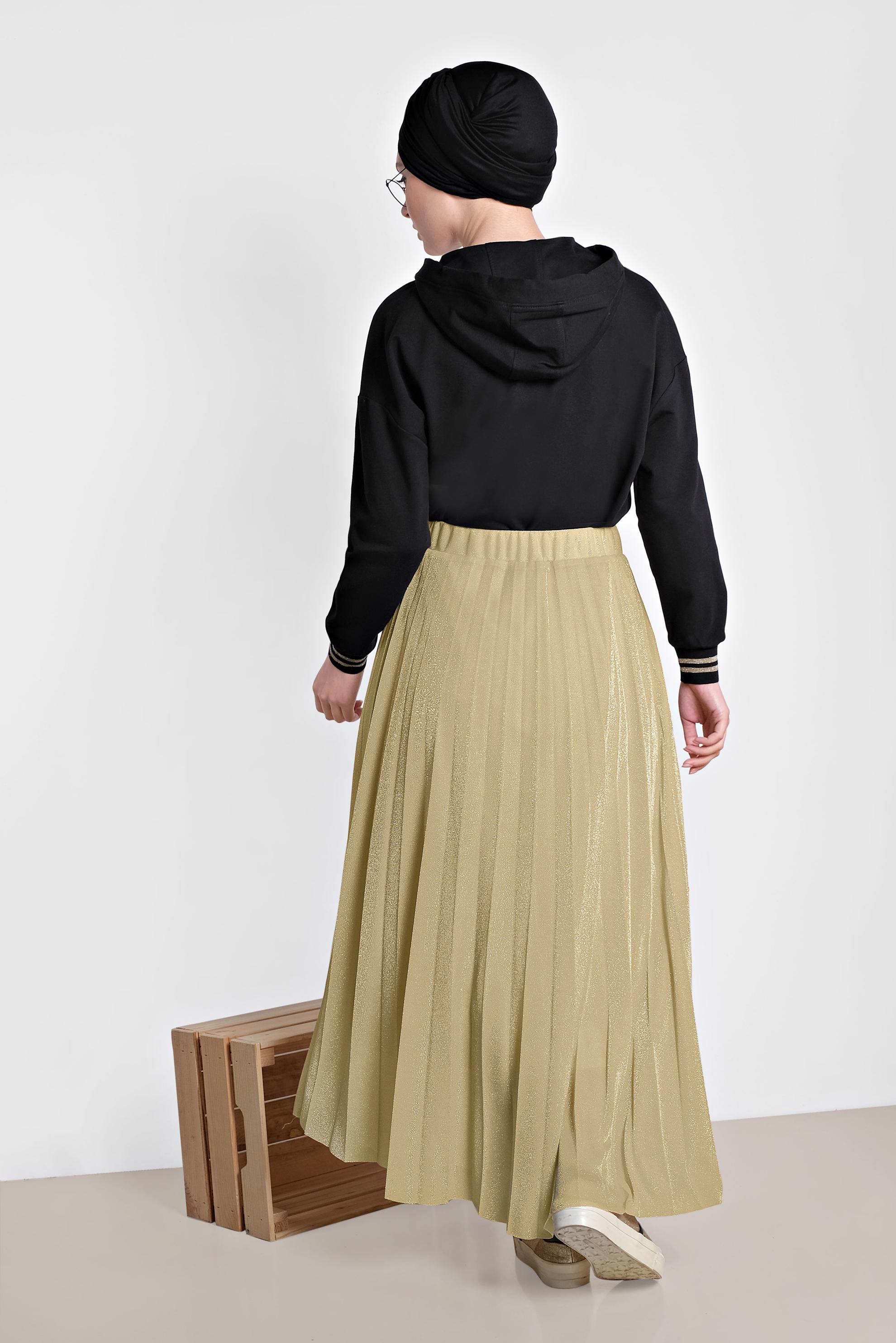 Tesettür giyim BEJ PİLELİ SİMLİ ETEK 6360