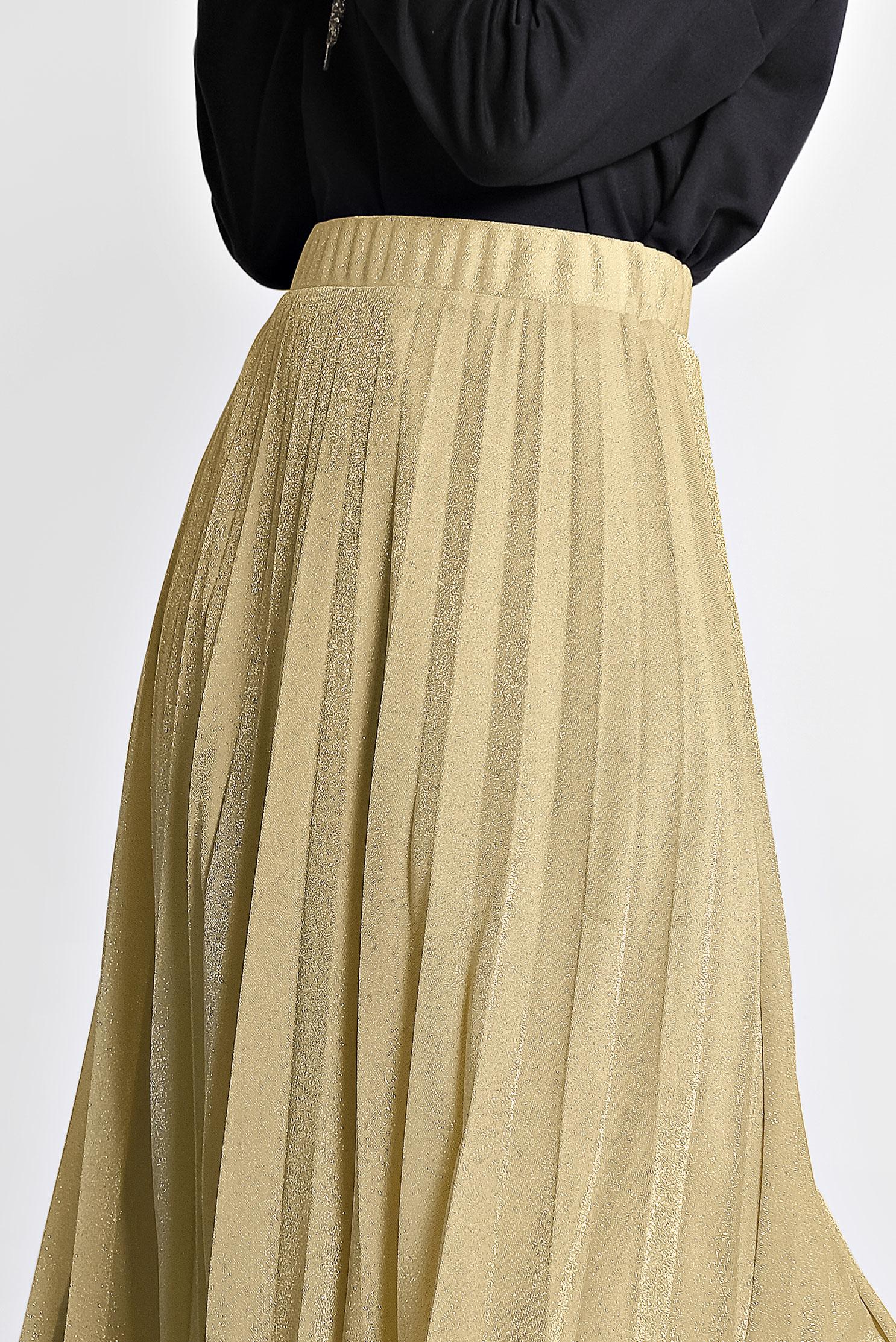 Tesettür giyim BEJ PİLELİ SİMLİ ETEK 6360