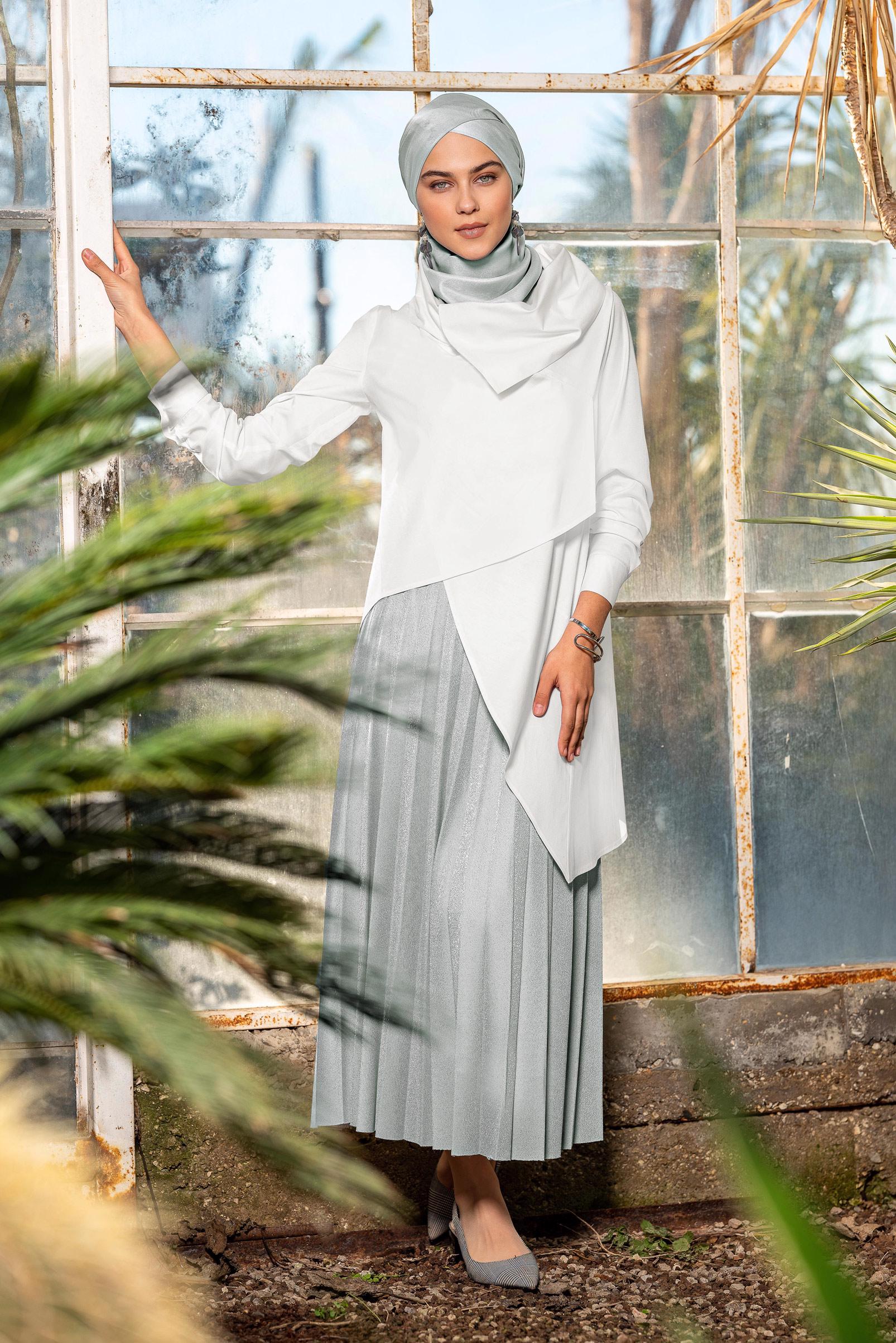 Tesettür giyim GRİ PİLELİ SİMLİ ETEK 6360