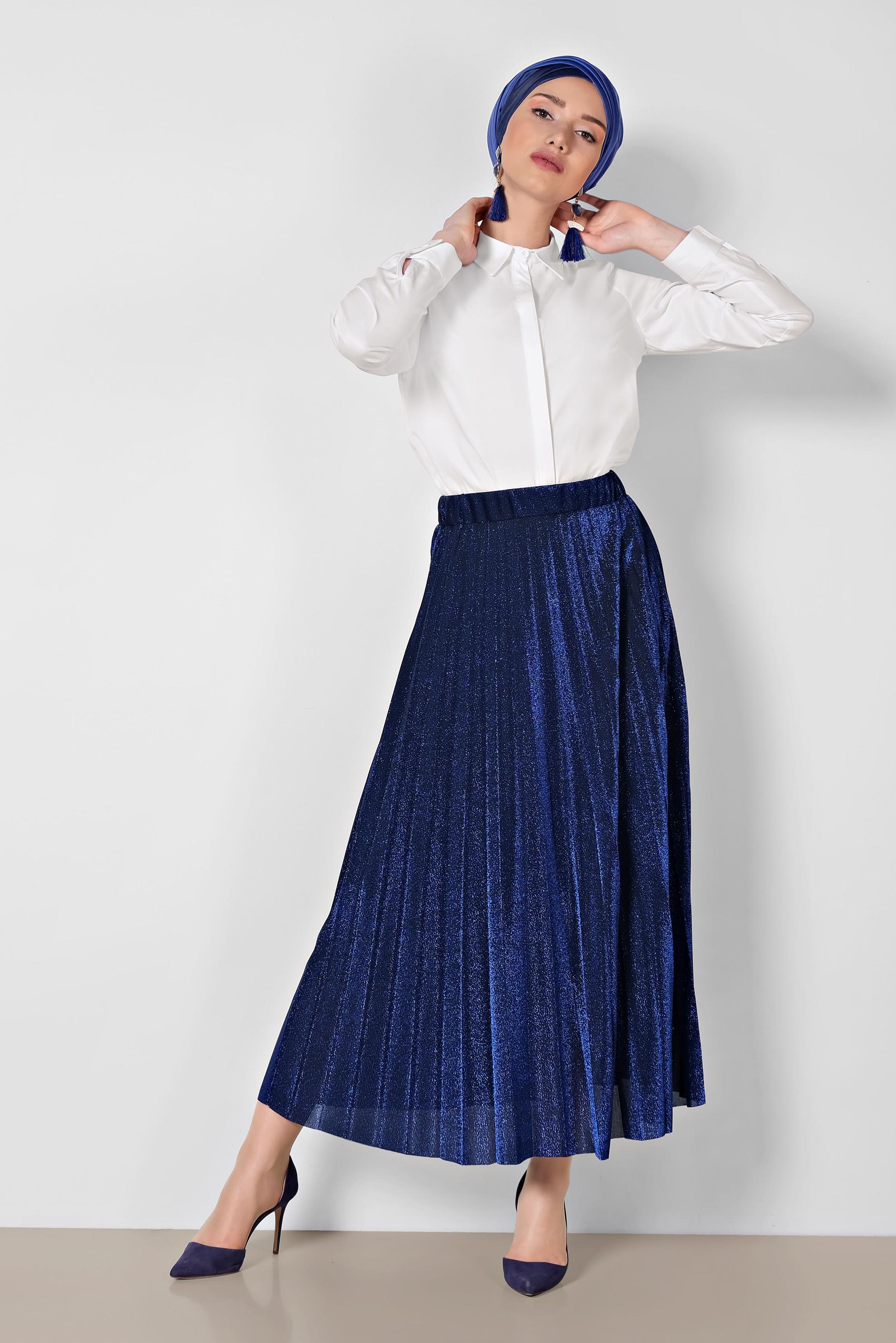 Tesettür giyim SİYAH PİLELİ SİMLİ ETEK 6360