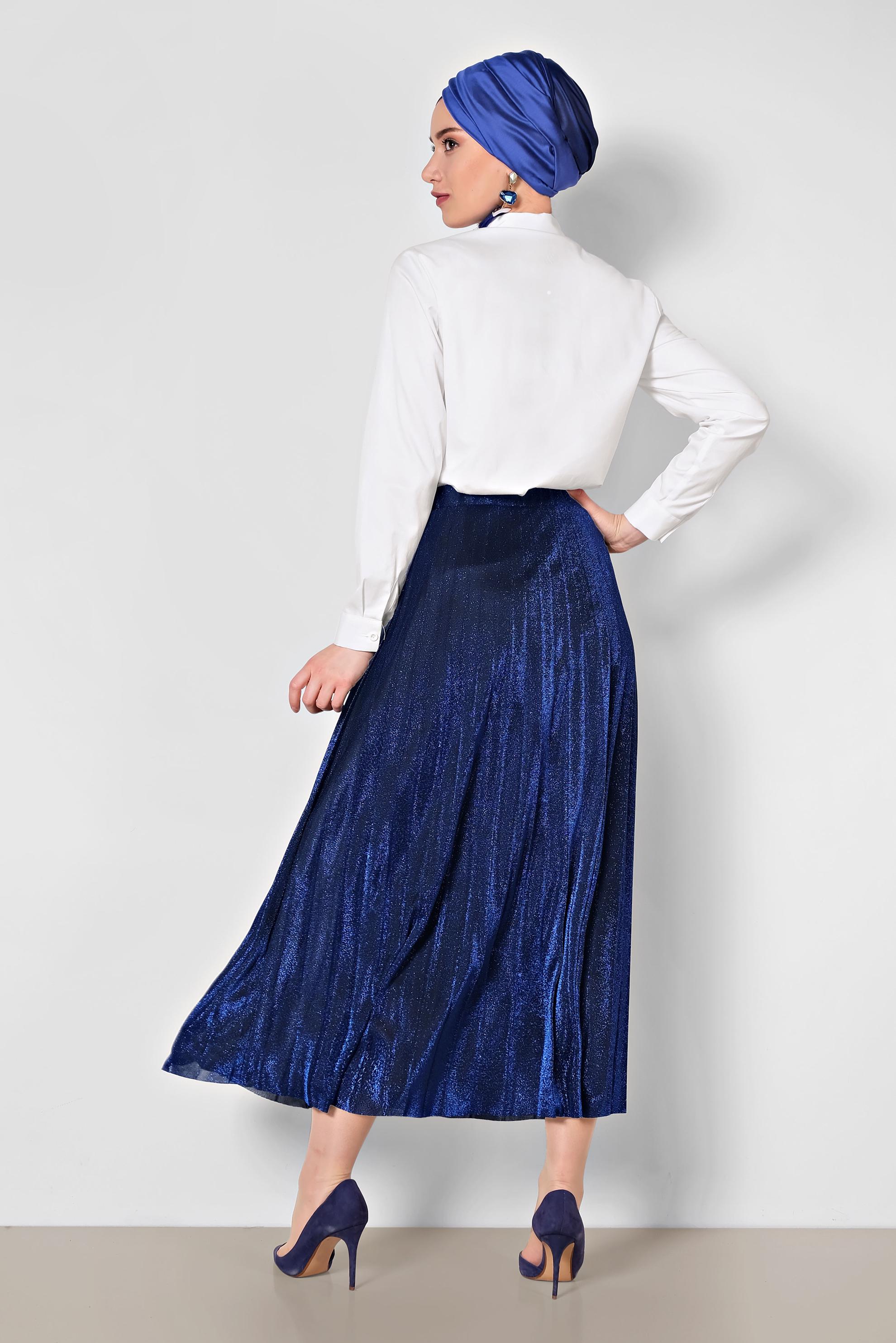 Tesettür giyim SİYAH PİLELİ SİMLİ ETEK 6360