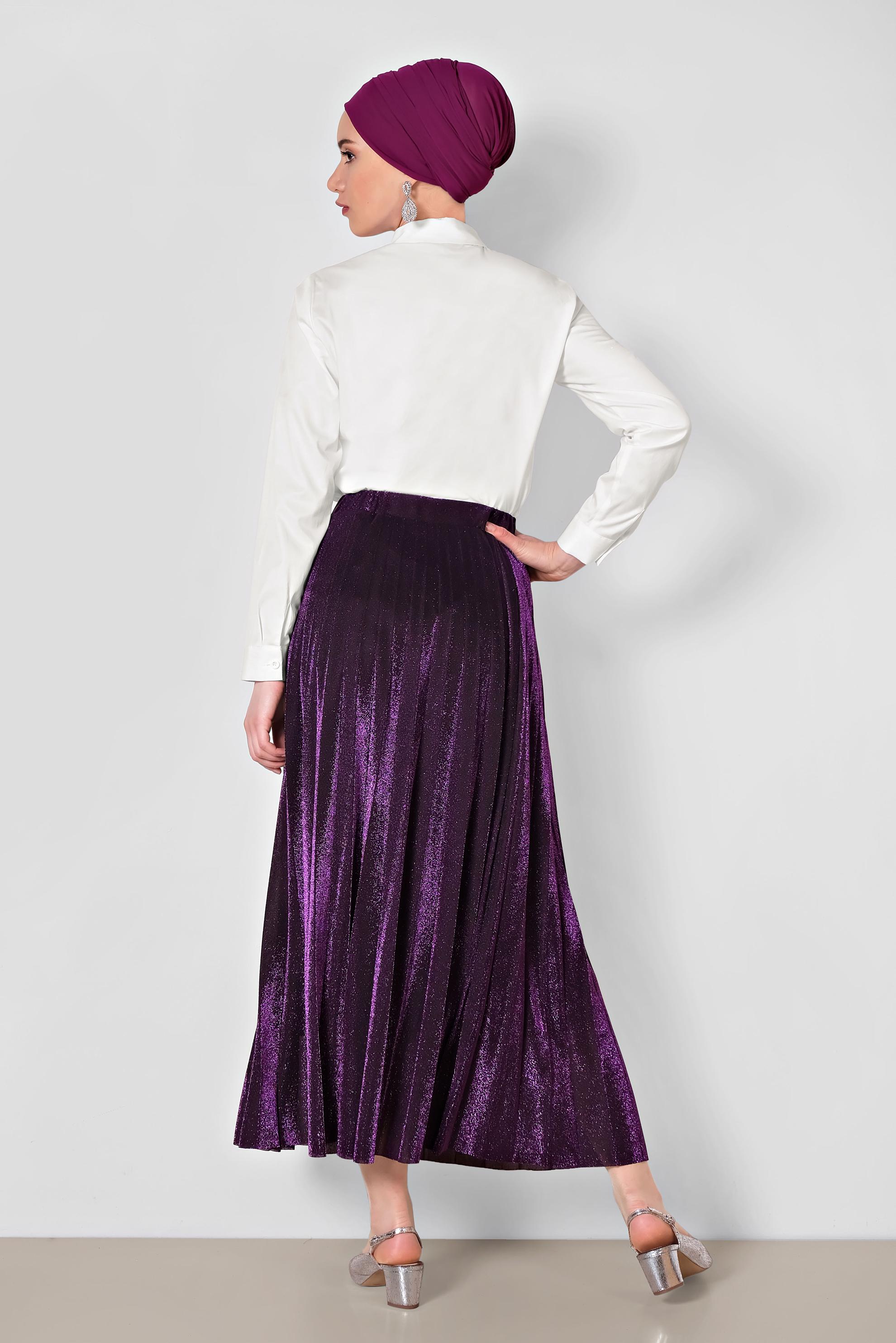 Tesettür giyim SİYAH PİLELİ SİMLİ ETEK 6360