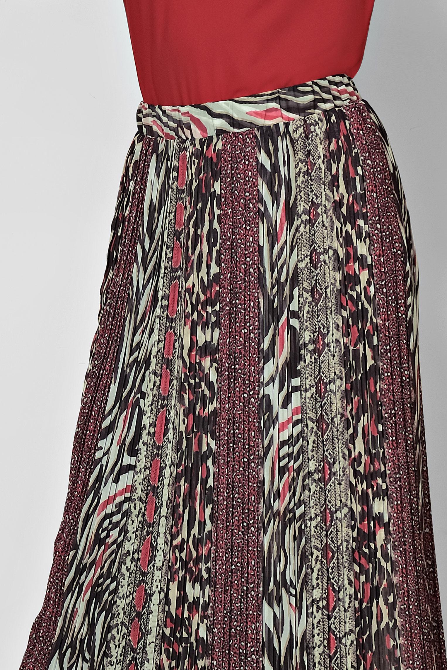 Tesettür giyim KIRMIZI PİLİSELİ DESENLİ ETEK 6364