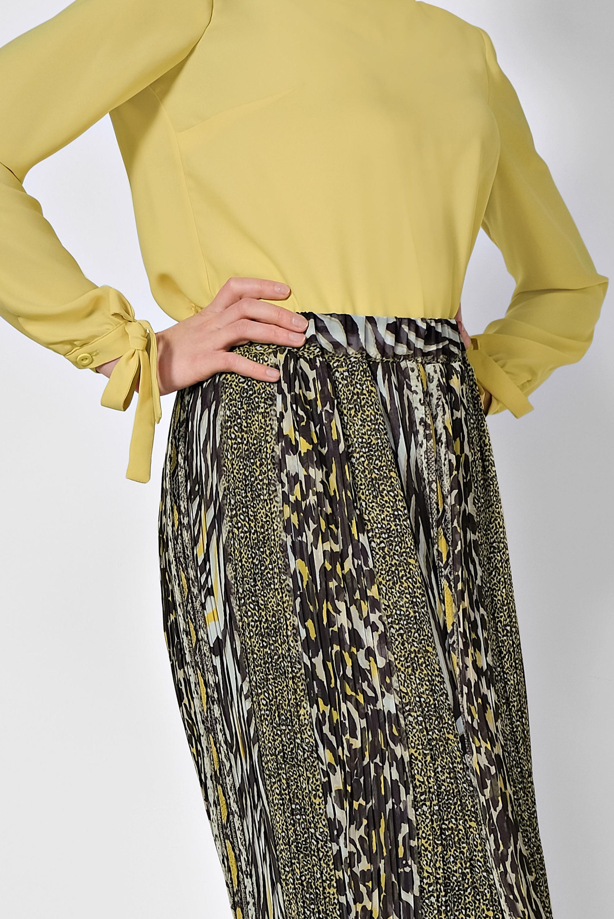 Tesettür giyim SARI PİLİSELİ DESENLİ ETEK 6364