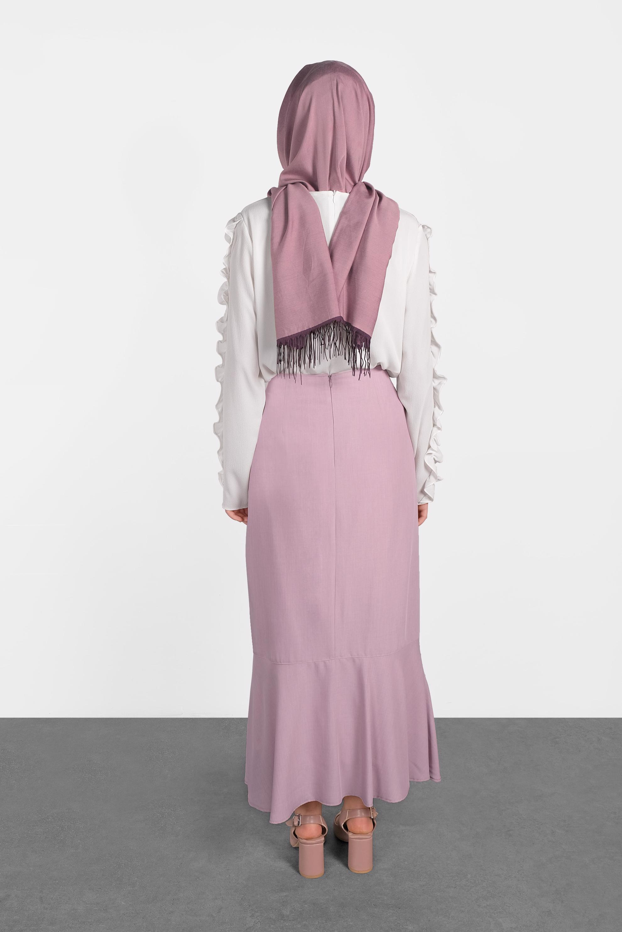 Tesettür giyim PUDRA ETEK UCU FIRFIRLI DÜĞME DETAYLI ETEK 6368